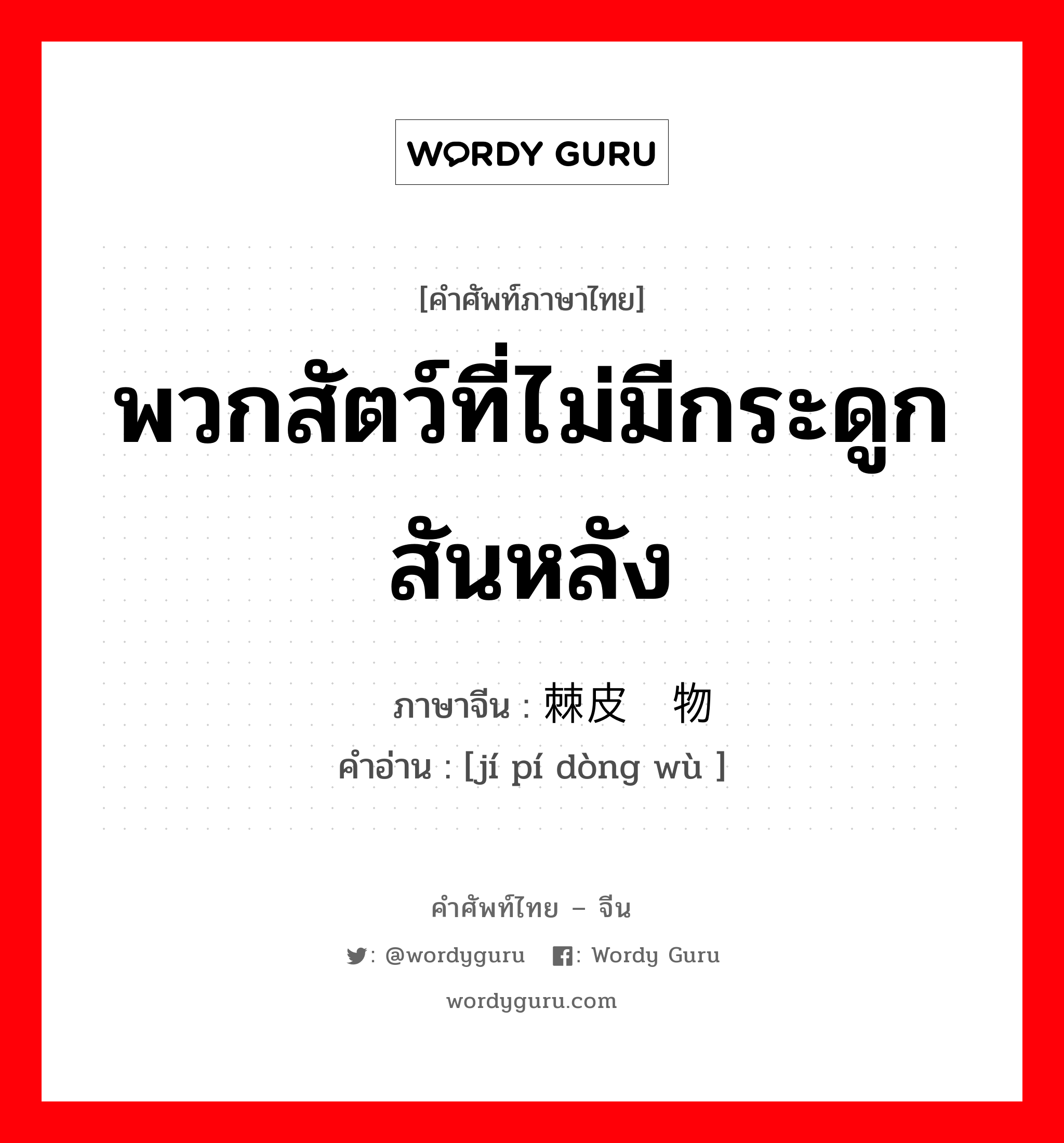 พวกสัตว์ที่ไม่มีกระดูกสันหลัง ภาษาจีนคืออะไร, คำศัพท์ภาษาไทย - จีน พวกสัตว์ที่ไม่มีกระดูกสันหลัง ภาษาจีน 棘皮动物 คำอ่าน [jí pí dòng wù ]