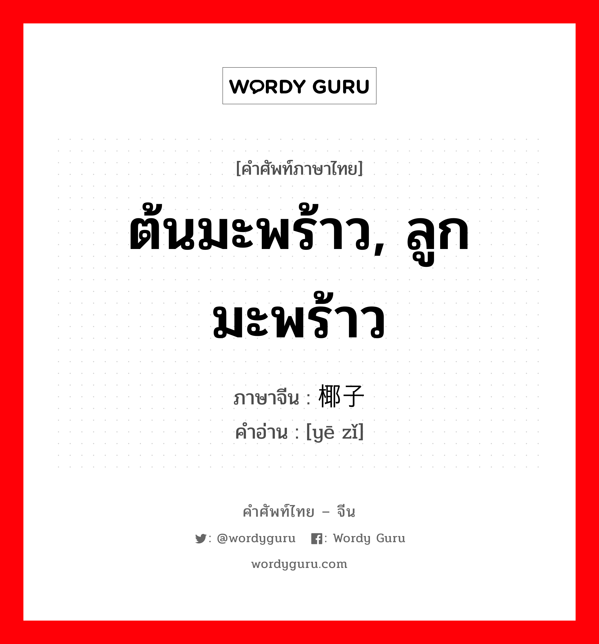 ต้นมะพร้าว, ลูกมะพร้าว ภาษาจีนคืออะไร, คำศัพท์ภาษาไทย - จีน ต้นมะพร้าว, ลูกมะพร้าว ภาษาจีน 椰子 คำอ่าน [yē zǐ]