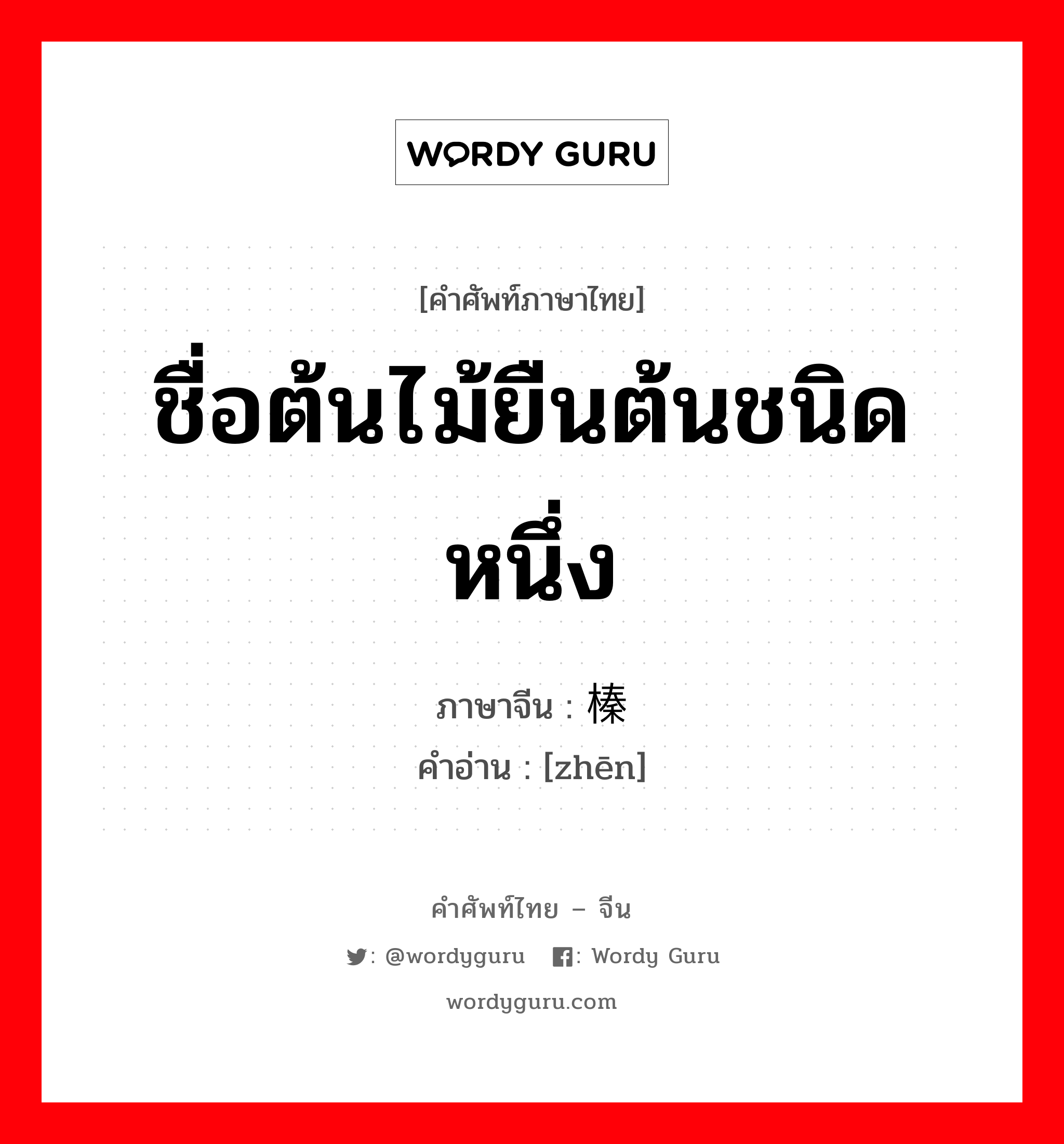 ชื่อต้นไม้ยืนต้นชนิดหนึ่ง ภาษาจีนคืออะไร, คำศัพท์ภาษาไทย - จีน ชื่อต้นไม้ยืนต้นชนิดหนึ่ง ภาษาจีน 榛 คำอ่าน [zhēn]