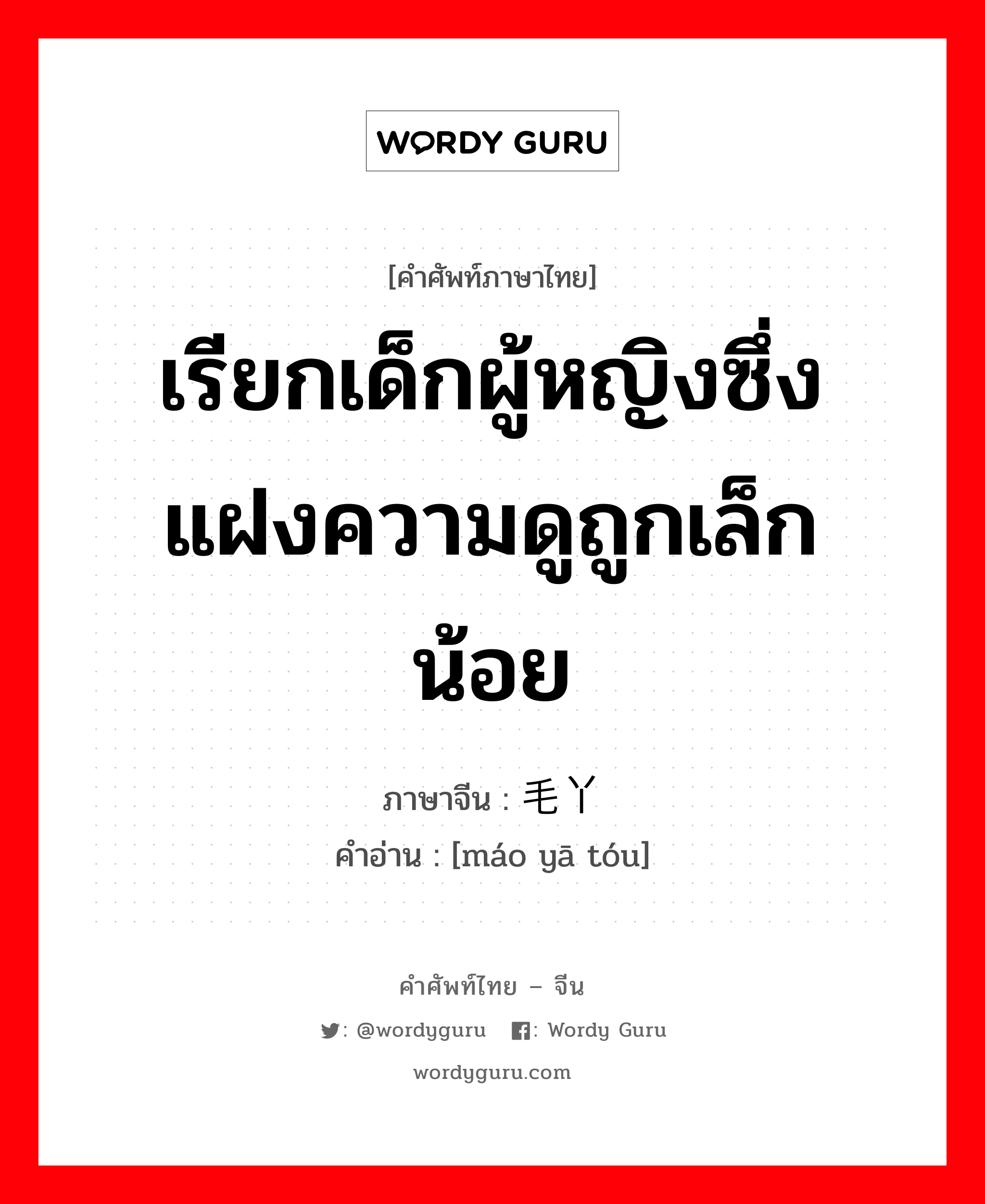 เรียกเด็กผู้หญิงซึ่งแฝงความดูถูกเล็กน้อย ภาษาจีนคืออะไร, คำศัพท์ภาษาไทย - จีน เรียกเด็กผู้หญิงซึ่งแฝงความดูถูกเล็กน้อย ภาษาจีน 毛丫头 คำอ่าน [máo yā tóu]