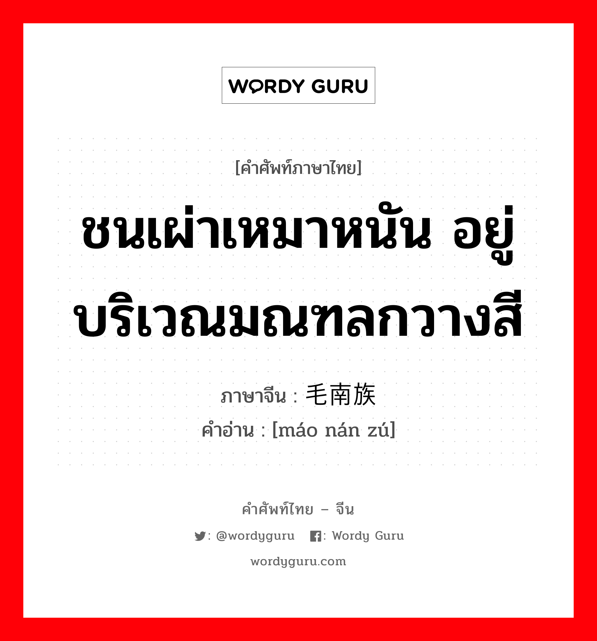 ชนเผ่าเหมาหนัน อยู่บริเวณมณฑลกวางสี ภาษาจีนคืออะไร, คำศัพท์ภาษาไทย - จีน ชนเผ่าเหมาหนัน อยู่บริเวณมณฑลกวางสี ภาษาจีน 毛南族 คำอ่าน [máo nán zú]