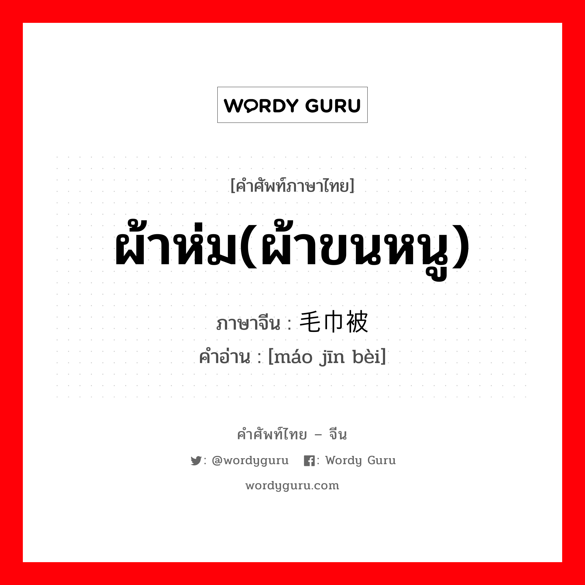 ผ้าห่ม(ผ้าขนหนู) ภาษาจีนคืออะไร, คำศัพท์ภาษาไทย - จีน ผ้าห่ม(ผ้าขนหนู) ภาษาจีน 毛巾被 คำอ่าน [máo jīn bèi]