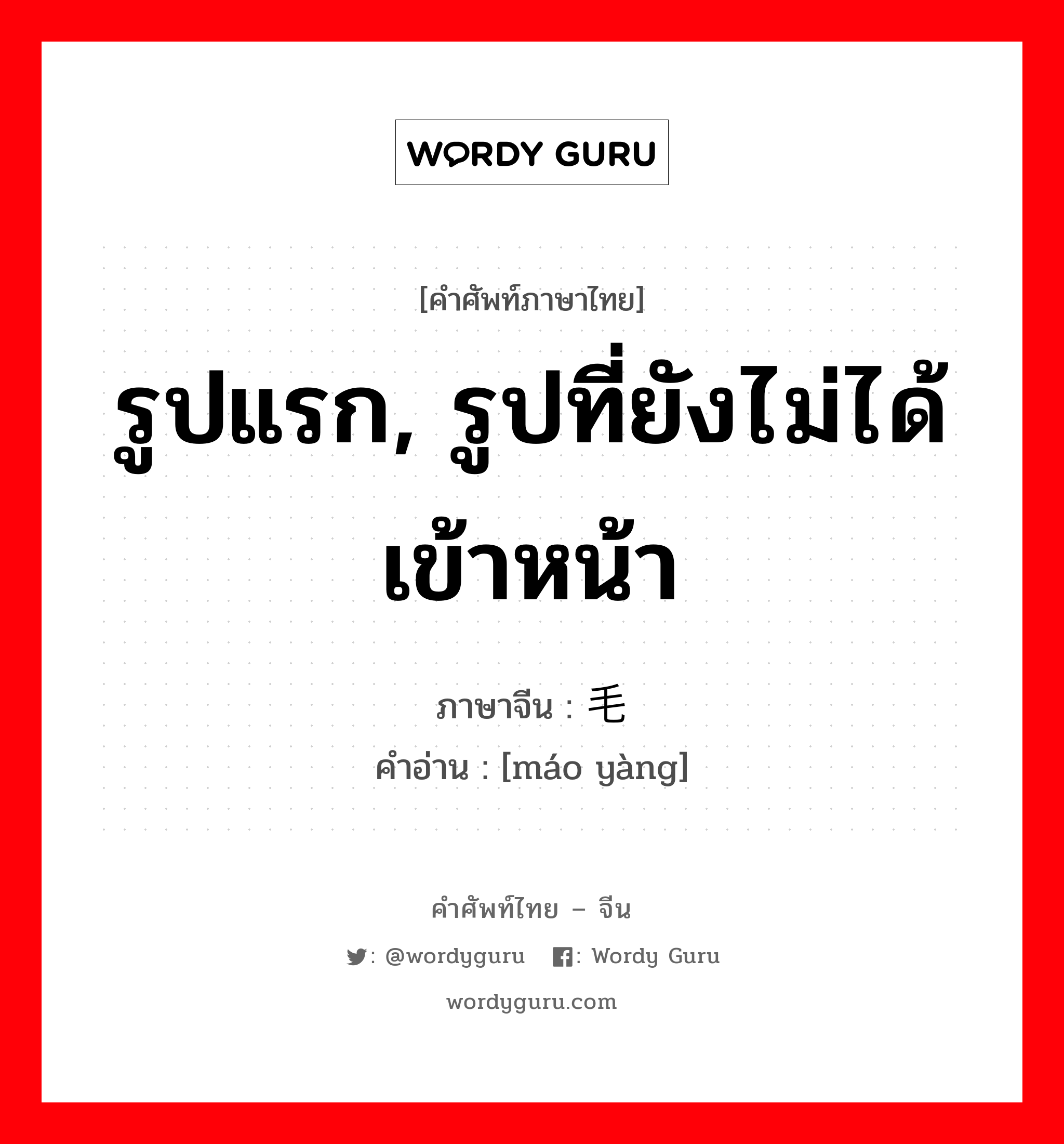 รูปแรก, รูปที่ยังไม่ได้เข้าหน้า ภาษาจีนคืออะไร, คำศัพท์ภาษาไทย - จีน รูปแรก, รูปที่ยังไม่ได้เข้าหน้า ภาษาจีน 毛样 คำอ่าน [máo yàng]