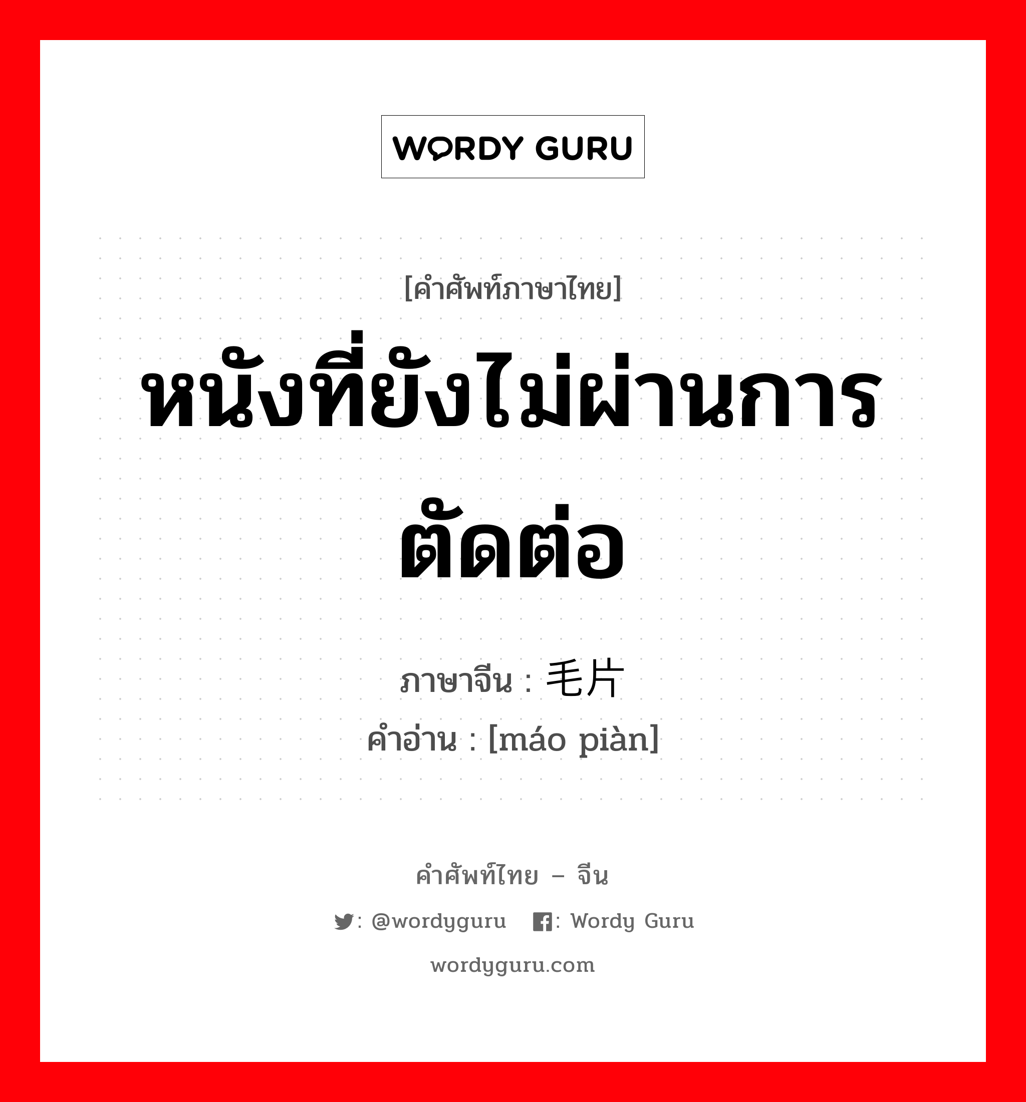 หนังที่ยังไม่ผ่านการตัดต่อ ภาษาจีนคืออะไร, คำศัพท์ภาษาไทย - จีน หนังที่ยังไม่ผ่านการตัดต่อ ภาษาจีน 毛片 คำอ่าน [máo piàn]