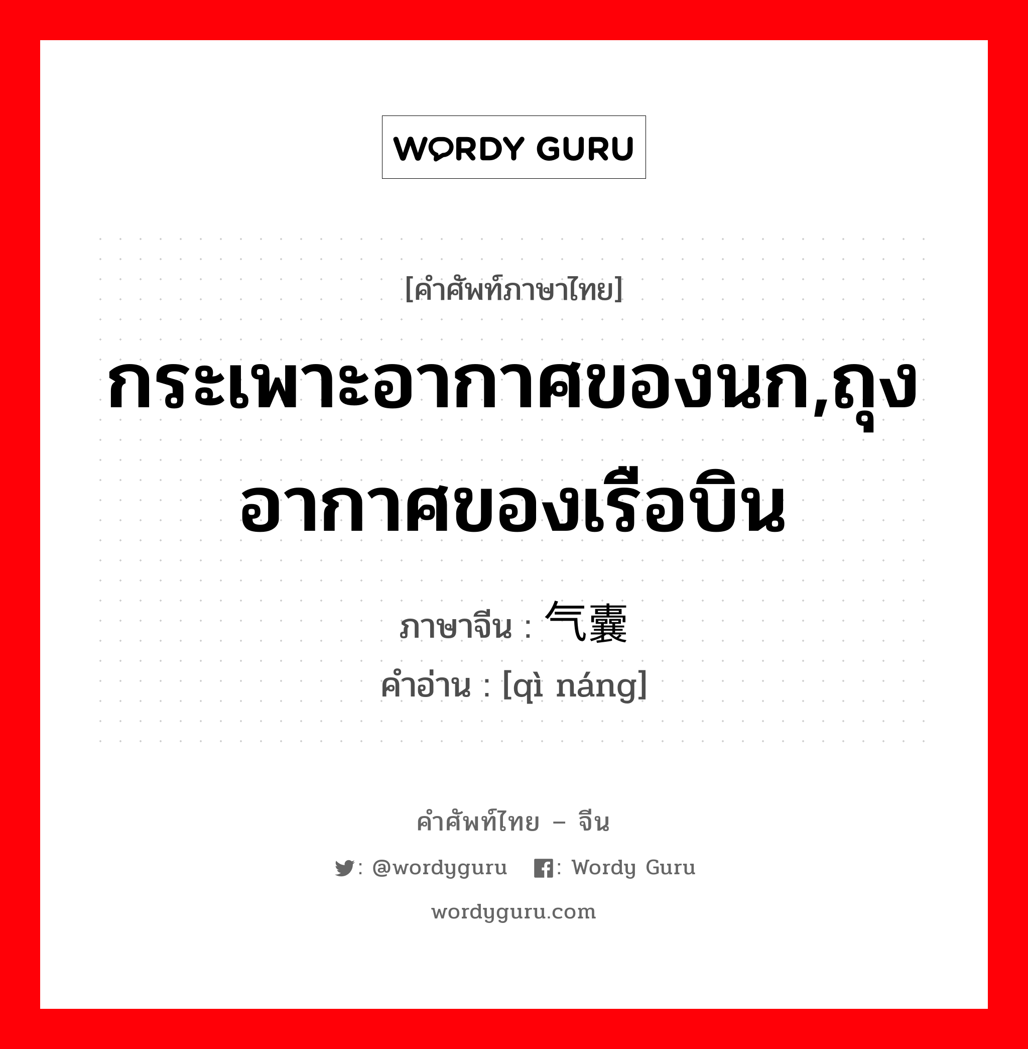 กระเพาะอากาศของนก,ถุงอากาศของเรือบิน ภาษาจีนคืออะไร, คำศัพท์ภาษาไทย - จีน กระเพาะอากาศของนก,ถุงอากาศของเรือบิน ภาษาจีน 气囊 คำอ่าน [qì náng]