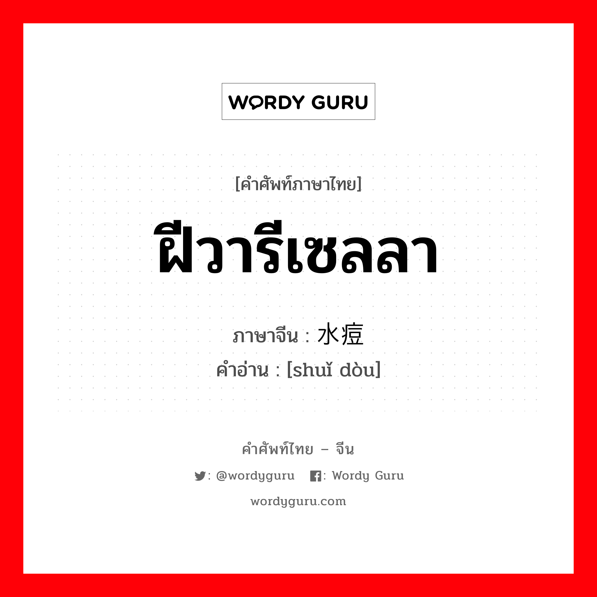 ฝีวารีเซลลา ภาษาจีนคืออะไร, คำศัพท์ภาษาไทย - จีน ฝีวารีเซลลา ภาษาจีน 水痘 คำอ่าน [shuǐ dòu]