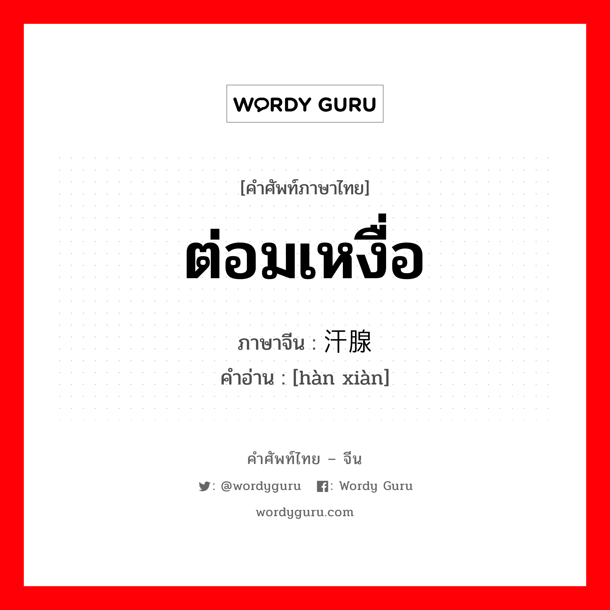 ต่อมเหงื่อ ภาษาจีนคืออะไร, คำศัพท์ภาษาไทย - จีน ต่อมเหงื่อ ภาษาจีน 汗腺 คำอ่าน [hàn xiàn]