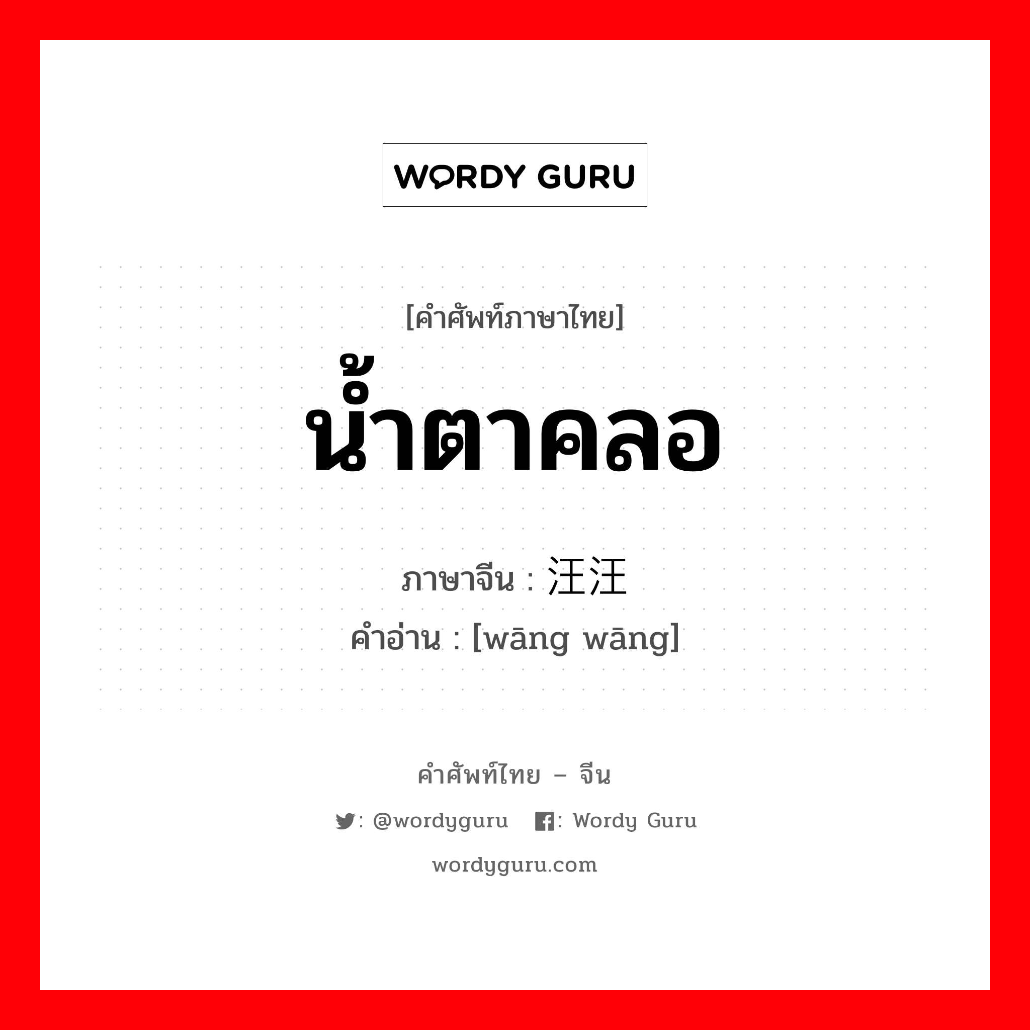 น้ำตาคลอ ภาษาจีนคืออะไร, คำศัพท์ภาษาไทย - จีน น้ำตาคลอ ภาษาจีน 汪汪 คำอ่าน [wāng wāng]