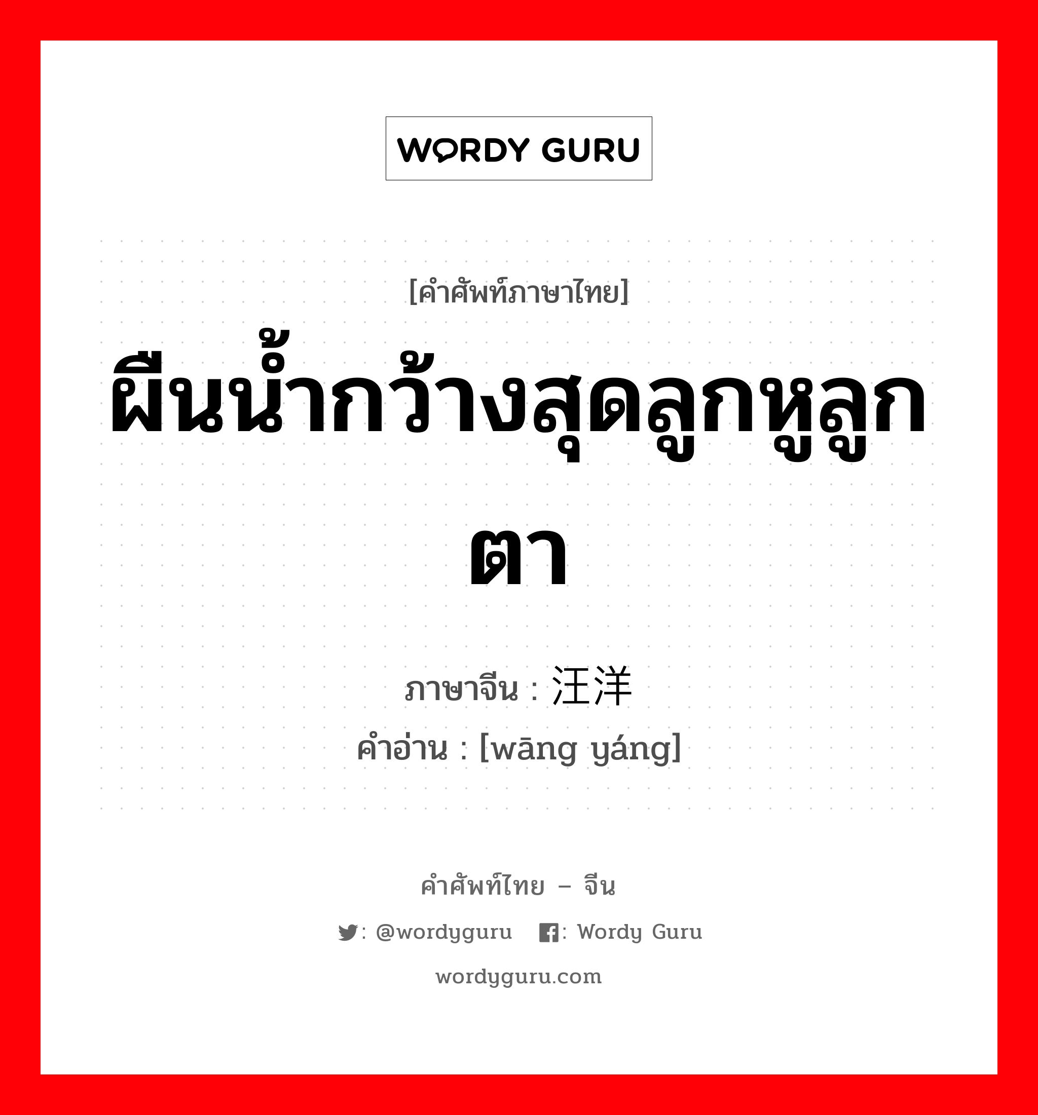 ผืนน้ำกว้างสุดลูกหูลูกตา ภาษาจีนคืออะไร, คำศัพท์ภาษาไทย - จีน ผืนน้ำกว้างสุดลูกหูลูกตา ภาษาจีน 汪洋 คำอ่าน [wāng yáng]