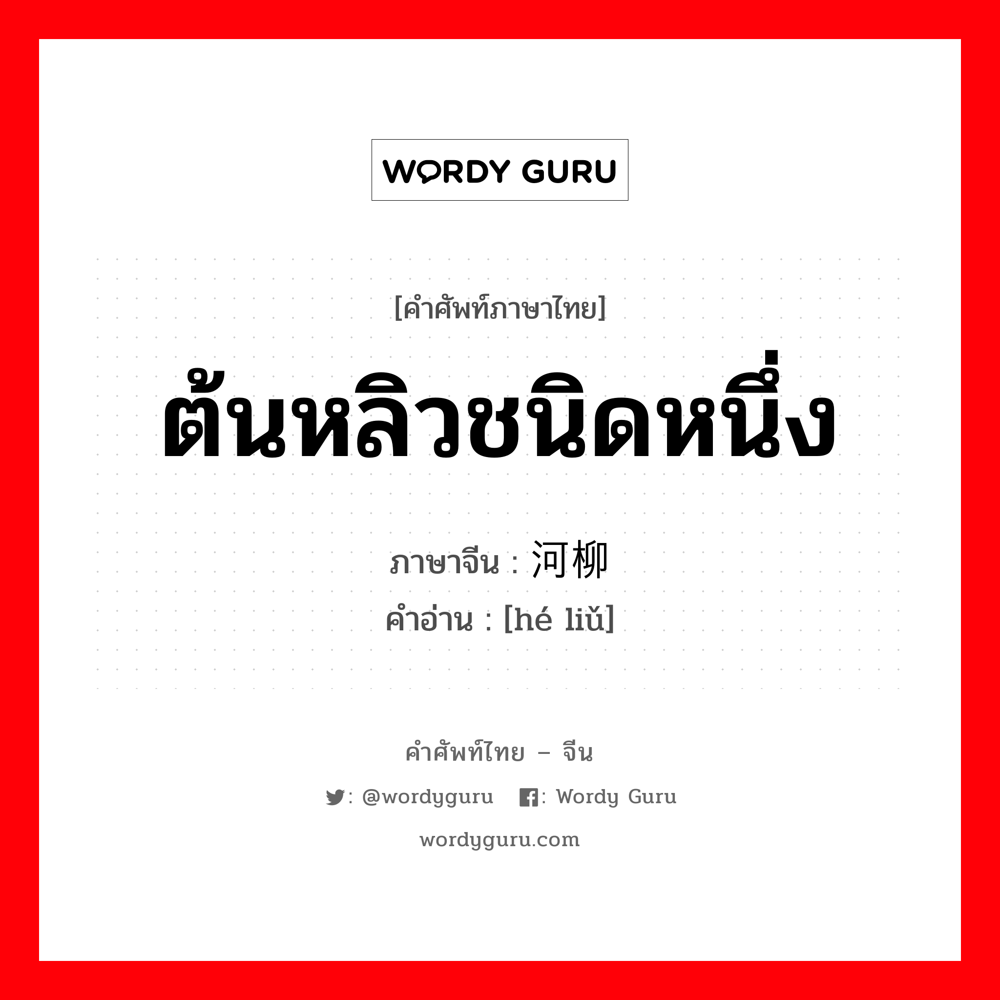 ต้นหลิวชนิดหนึ่ง ภาษาจีนคืออะไร, คำศัพท์ภาษาไทย - จีน ต้นหลิวชนิดหนึ่ง ภาษาจีน 河柳 คำอ่าน [hé liǔ]