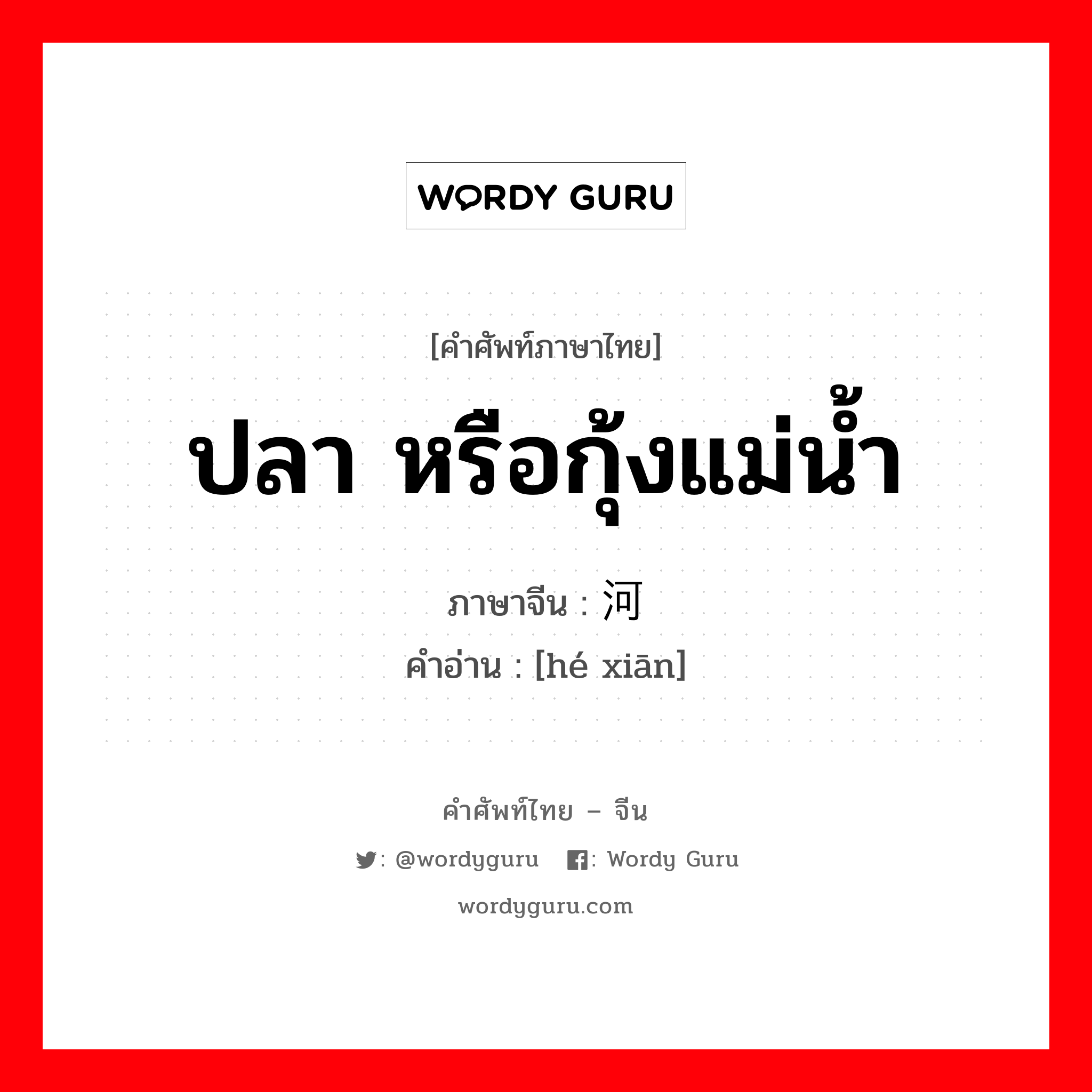 ปลา หรือกุ้งแม่น้ำ ภาษาจีนคืออะไร, คำศัพท์ภาษาไทย - จีน ปลา หรือกุ้งแม่น้ำ ภาษาจีน 河鲜 คำอ่าน [hé xiān]