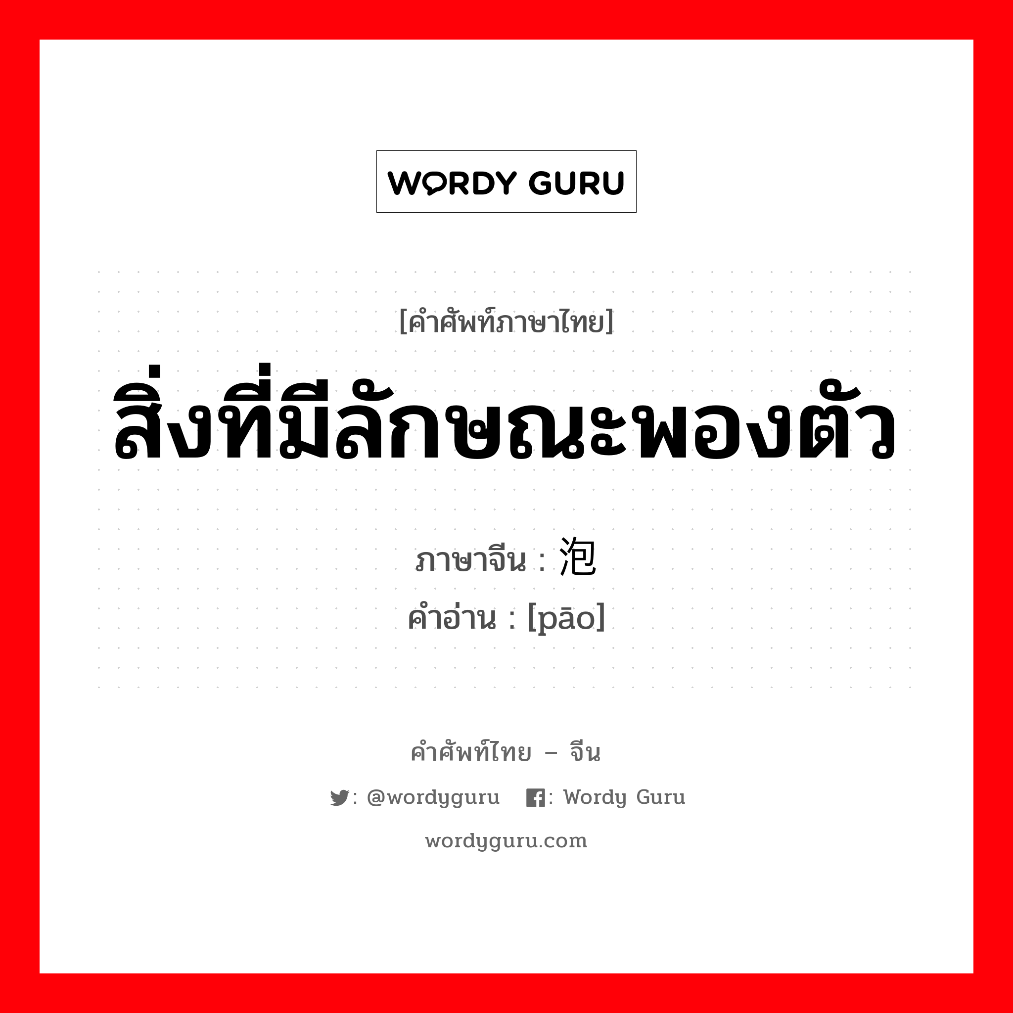 สิ่งที่มีลักษณะพองตัว ภาษาจีนคืออะไร, คำศัพท์ภาษาไทย - จีน สิ่งที่มีลักษณะพองตัว ภาษาจีน 泡 คำอ่าน [pāo]