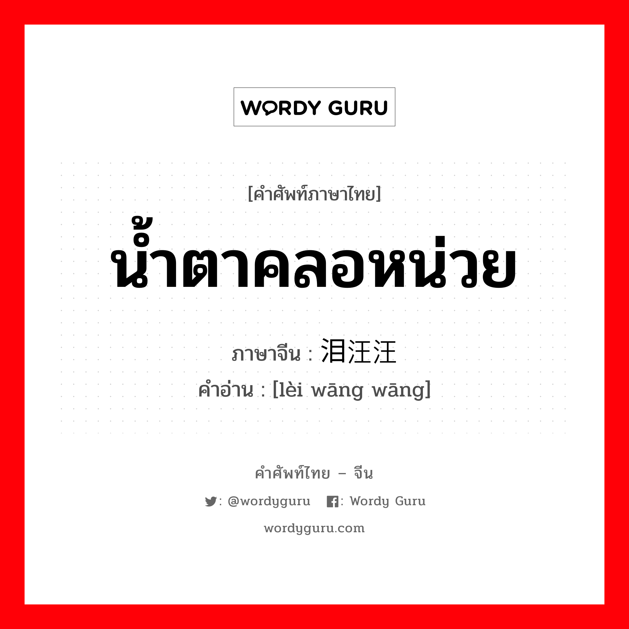 น้ำตาคลอหน่วย ภาษาจีนคืออะไร, คำศัพท์ภาษาไทย - จีน น้ำตาคลอหน่วย ภาษาจีน 泪汪汪 คำอ่าน [lèi wāng wāng]