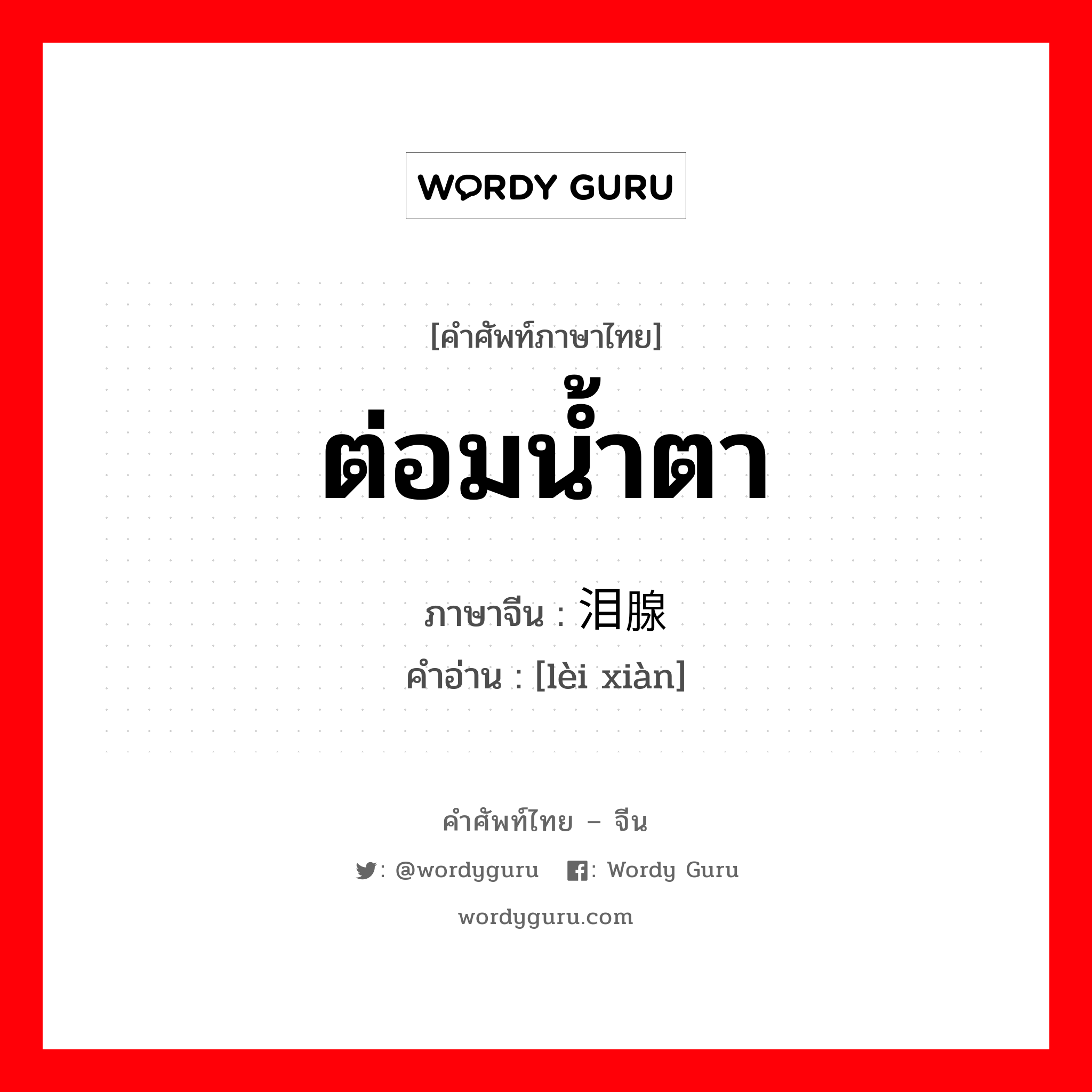 ต่อมน้ำตา ภาษาจีนคืออะไร, คำศัพท์ภาษาไทย - จีน ต่อมน้ำตา ภาษาจีน 泪腺 คำอ่าน [lèi xiàn]