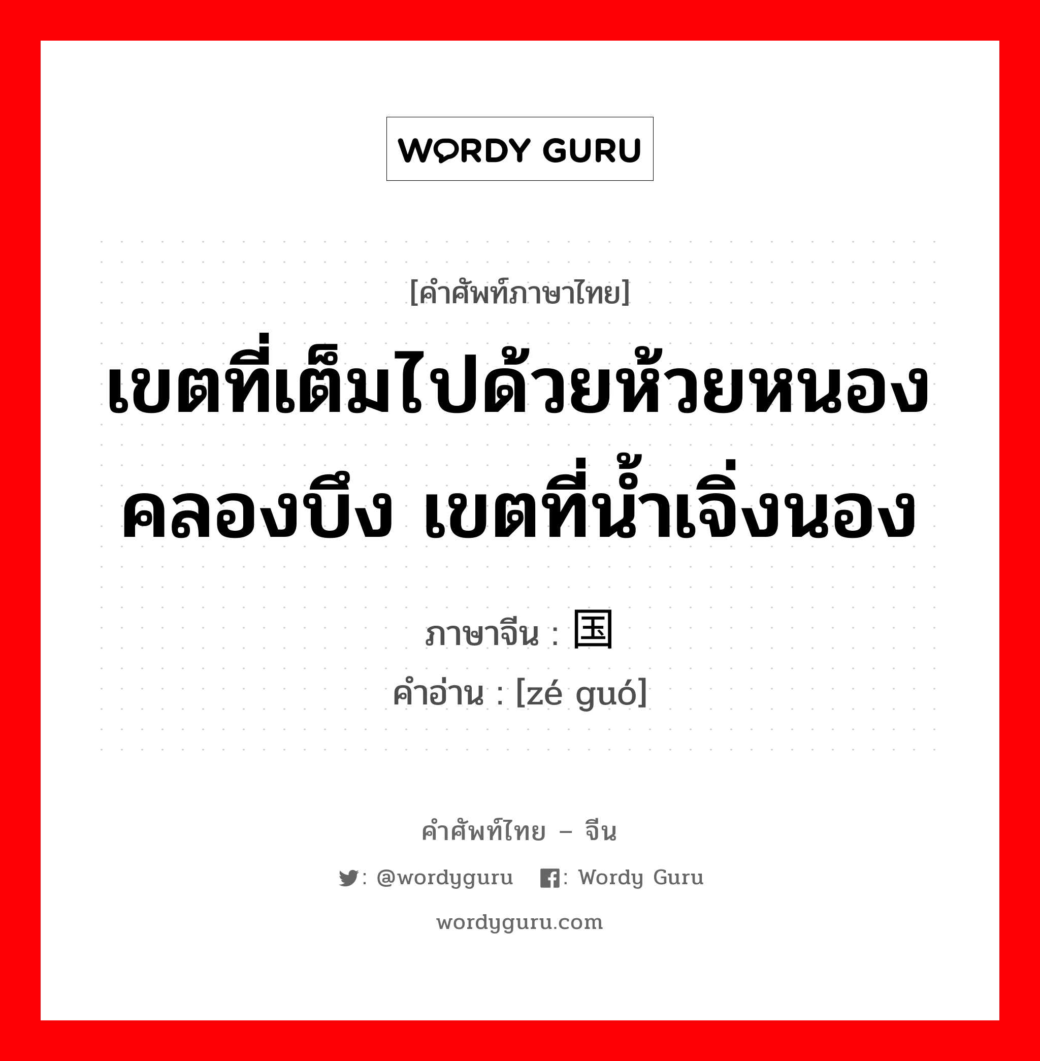 เขตที่เต็มไปด้วยห้วยหนองคลองบึง เขตที่น้ำเจิ่งนอง ภาษาจีนคืออะไร, คำศัพท์ภาษาไทย - จีน เขตที่เต็มไปด้วยห้วยหนองคลองบึง เขตที่น้ำเจิ่งนอง ภาษาจีน 泽国 คำอ่าน [zé guó]