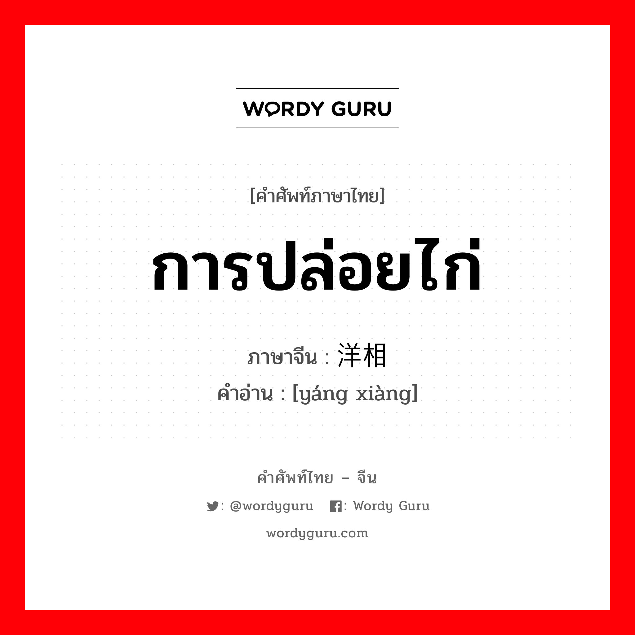 การปล่อยไก่ ภาษาจีนคืออะไร, คำศัพท์ภาษาไทย - จีน การปล่อยไก่ ภาษาจีน 洋相 คำอ่าน [yáng xiàng]