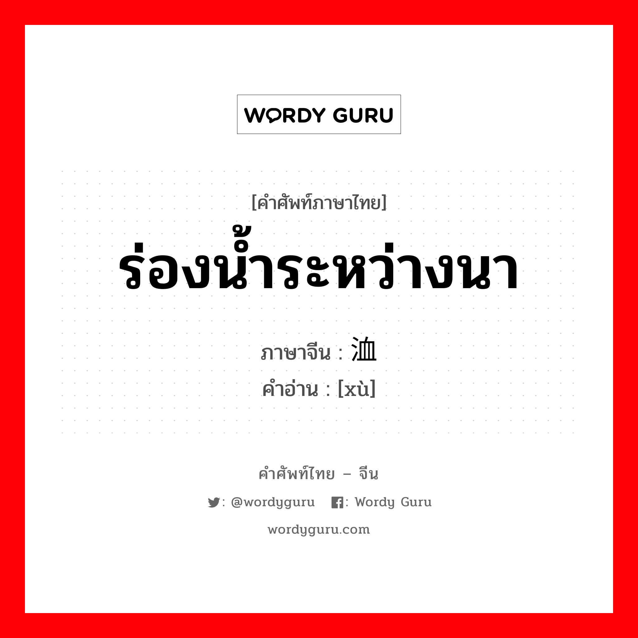 ร่องน้ำระหว่างนา ภาษาจีนคืออะไร, คำศัพท์ภาษาไทย - จีน ร่องน้ำระหว่างนา ภาษาจีน 洫 คำอ่าน [xù]