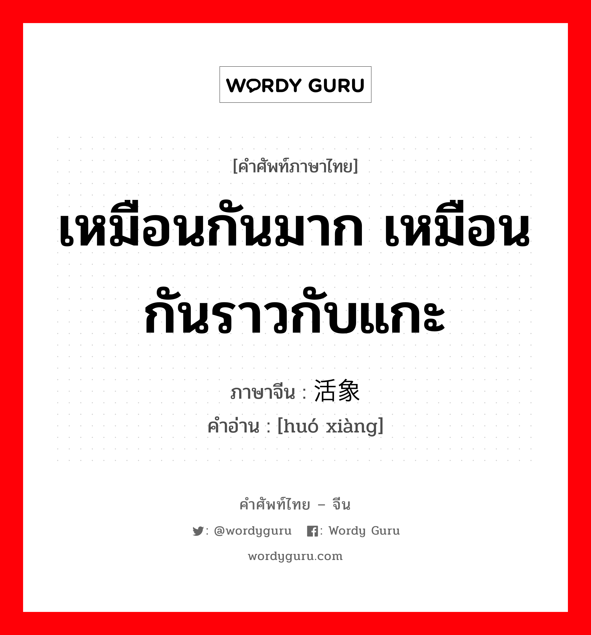 เหมือนกันมาก เหมือนกันราวกับแกะ ภาษาจีนคืออะไร, คำศัพท์ภาษาไทย - จีน เหมือนกันมาก เหมือนกันราวกับแกะ ภาษาจีน 活象 คำอ่าน [huó xiàng]