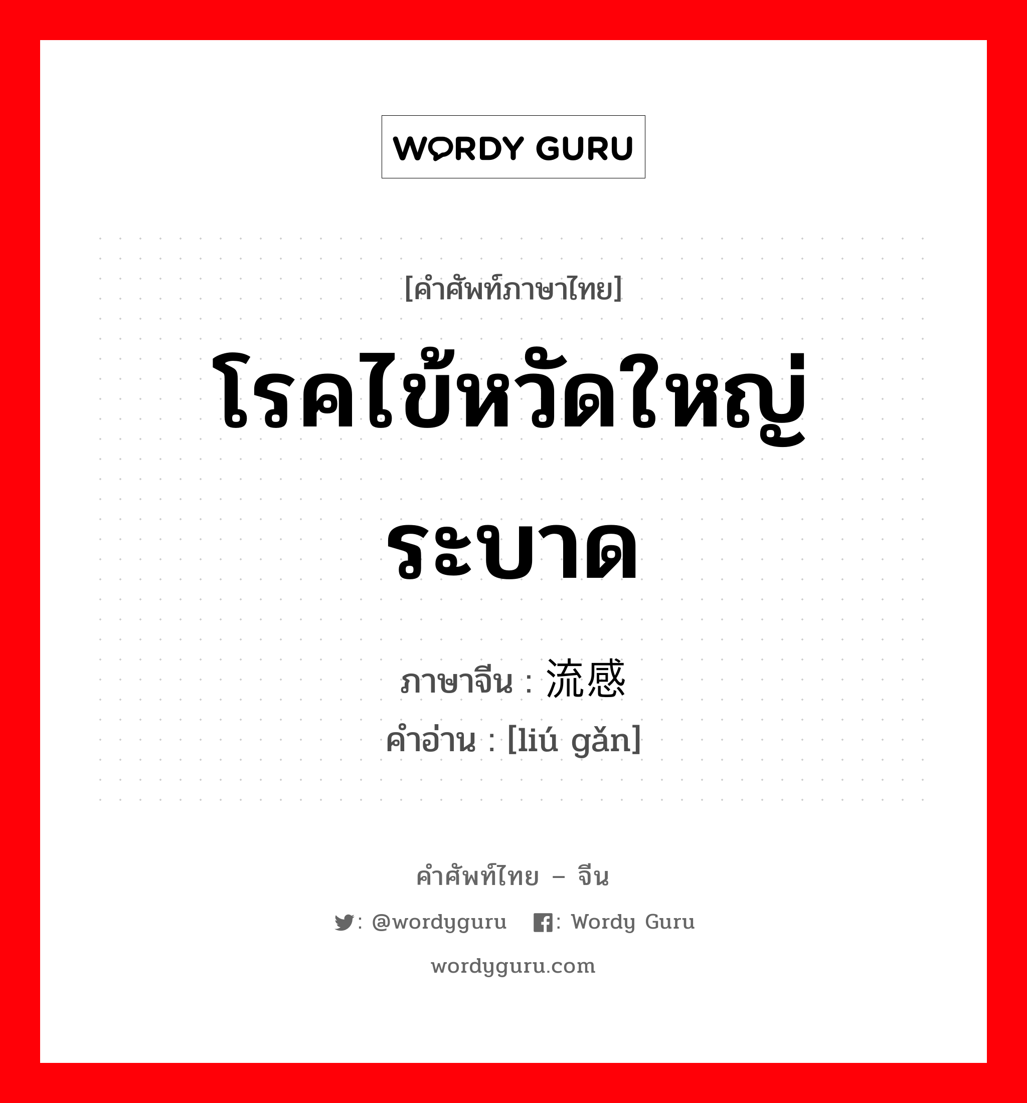 โรคไข้หวัดใหญ่ระบาด ภาษาจีนคืออะไร, คำศัพท์ภาษาไทย - จีน โรคไข้หวัดใหญ่ระบาด ภาษาจีน 流感 คำอ่าน [liú gǎn]