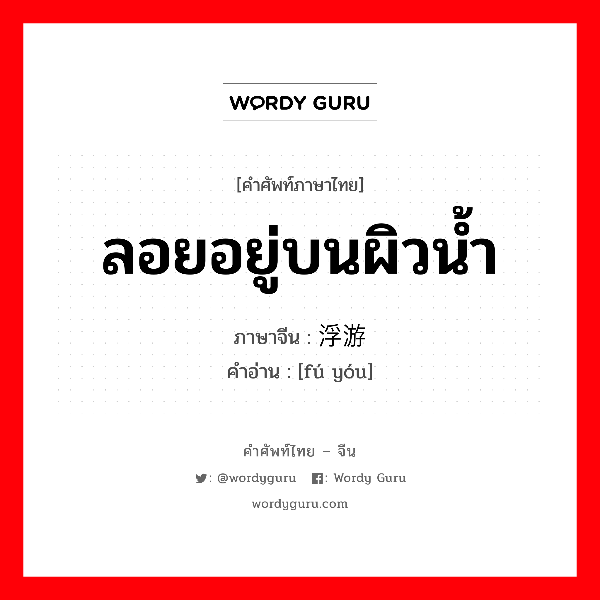 浮游 ภาษาไทย?, คำศัพท์ภาษาไทย - จีน 浮游 ภาษาจีน ลอยอยู่บนผิวน้ำ คำอ่าน [fú yóu]