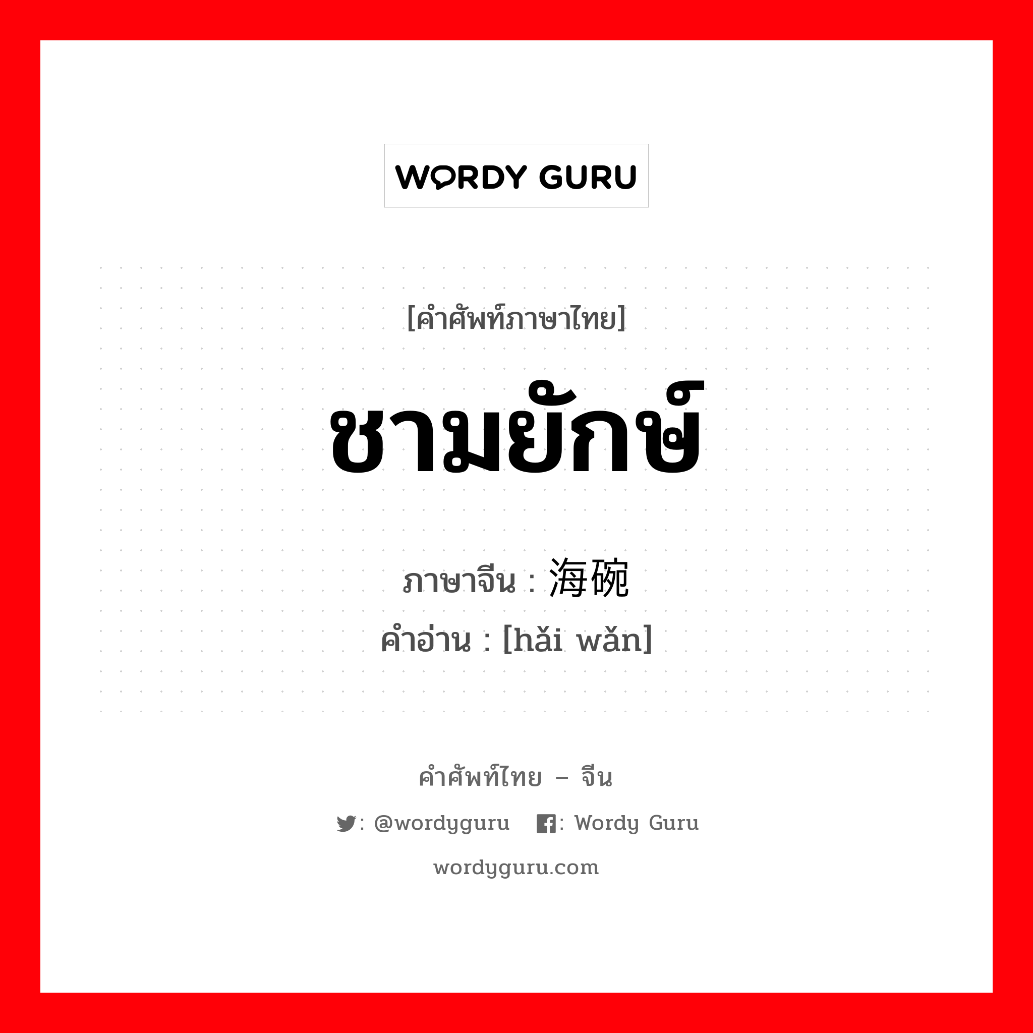 ชามยักษ์ ภาษาจีนคืออะไร, คำศัพท์ภาษาไทย - จีน ชามยักษ์ ภาษาจีน 海碗 คำอ่าน [hǎi wǎn]