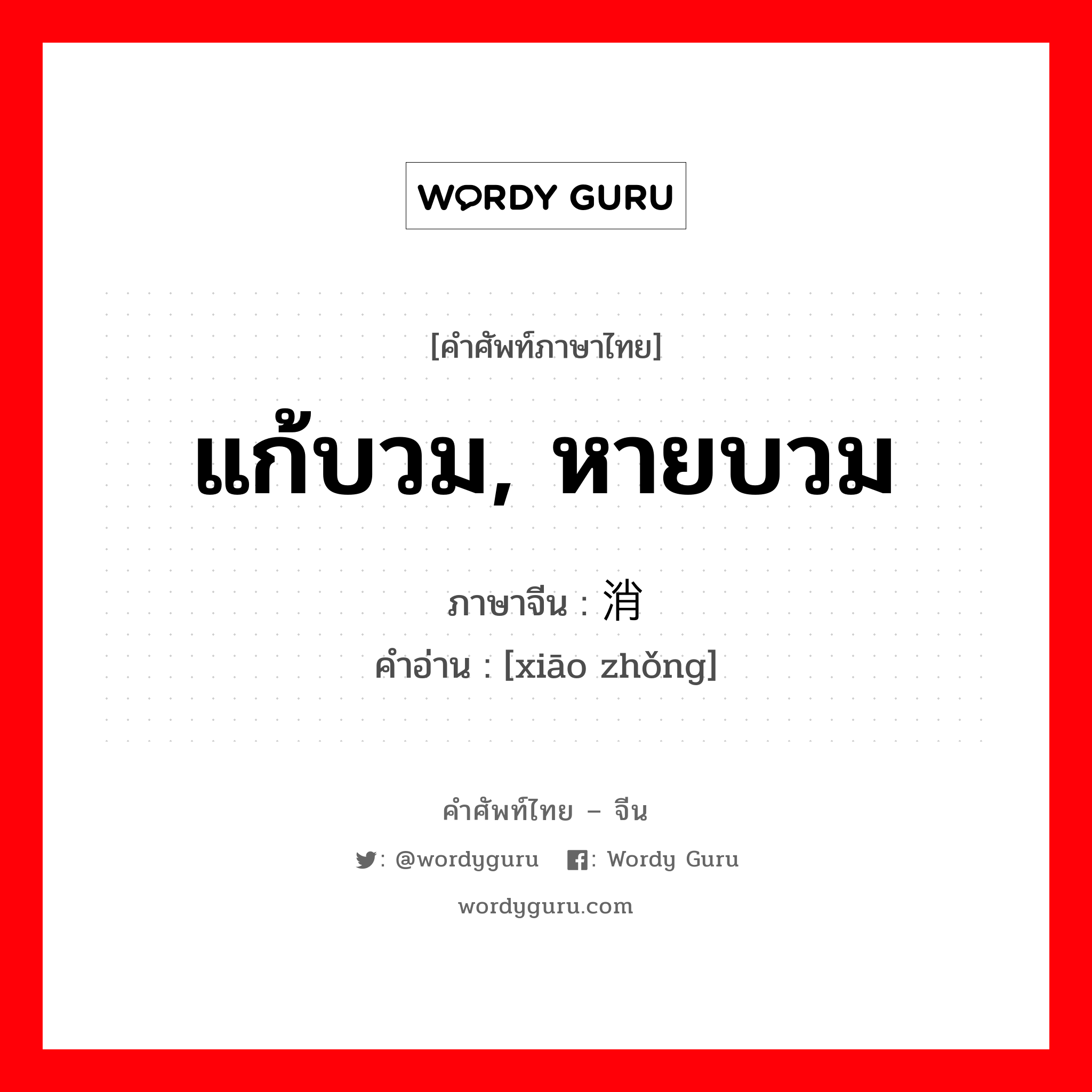 แก้บวม, หายบวม ภาษาจีนคืออะไร, คำศัพท์ภาษาไทย - จีน แก้บวม, หายบวม ภาษาจีน 消肿 คำอ่าน [xiāo zhǒng]