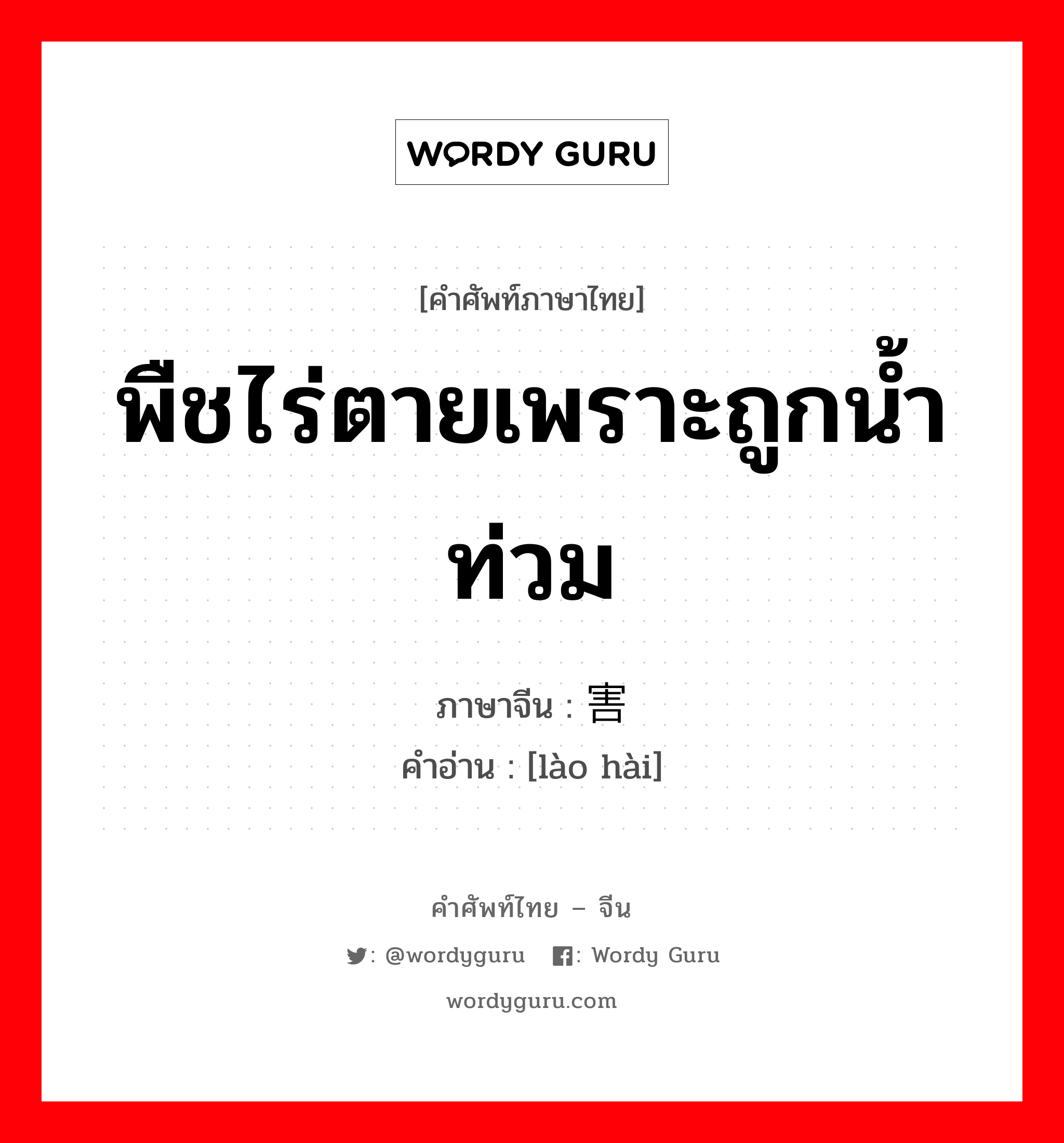 พืชไร่ตายเพราะถูกน้ำท่วม ภาษาจีนคืออะไร, คำศัพท์ภาษาไทย - จีน พืชไร่ตายเพราะถูกน้ำท่วม ภาษาจีน 涝害 คำอ่าน [lào hài]