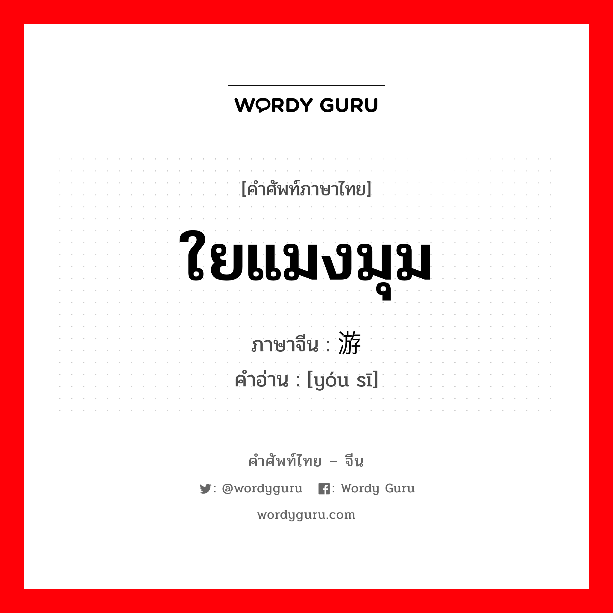 ใยแมงมุม ภาษาจีนคืออะไร, คำศัพท์ภาษาไทย - จีน ใยแมงมุม ภาษาจีน 游丝 คำอ่าน [yóu sī]