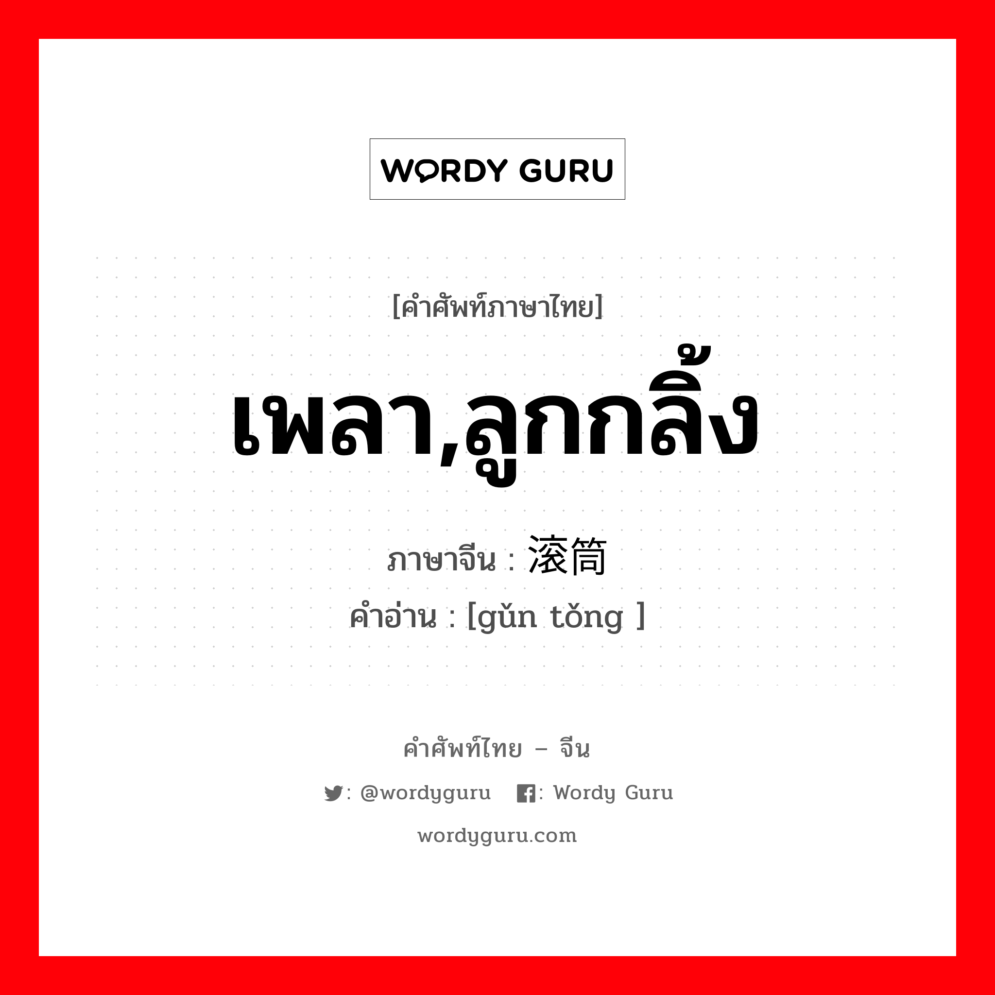 เพลา,ลูกกลิ้ง ภาษาจีนคืออะไร, คำศัพท์ภาษาไทย - จีน เพลา,ลูกกลิ้ง ภาษาจีน 滚筒 คำอ่าน [gǔn tǒng ]