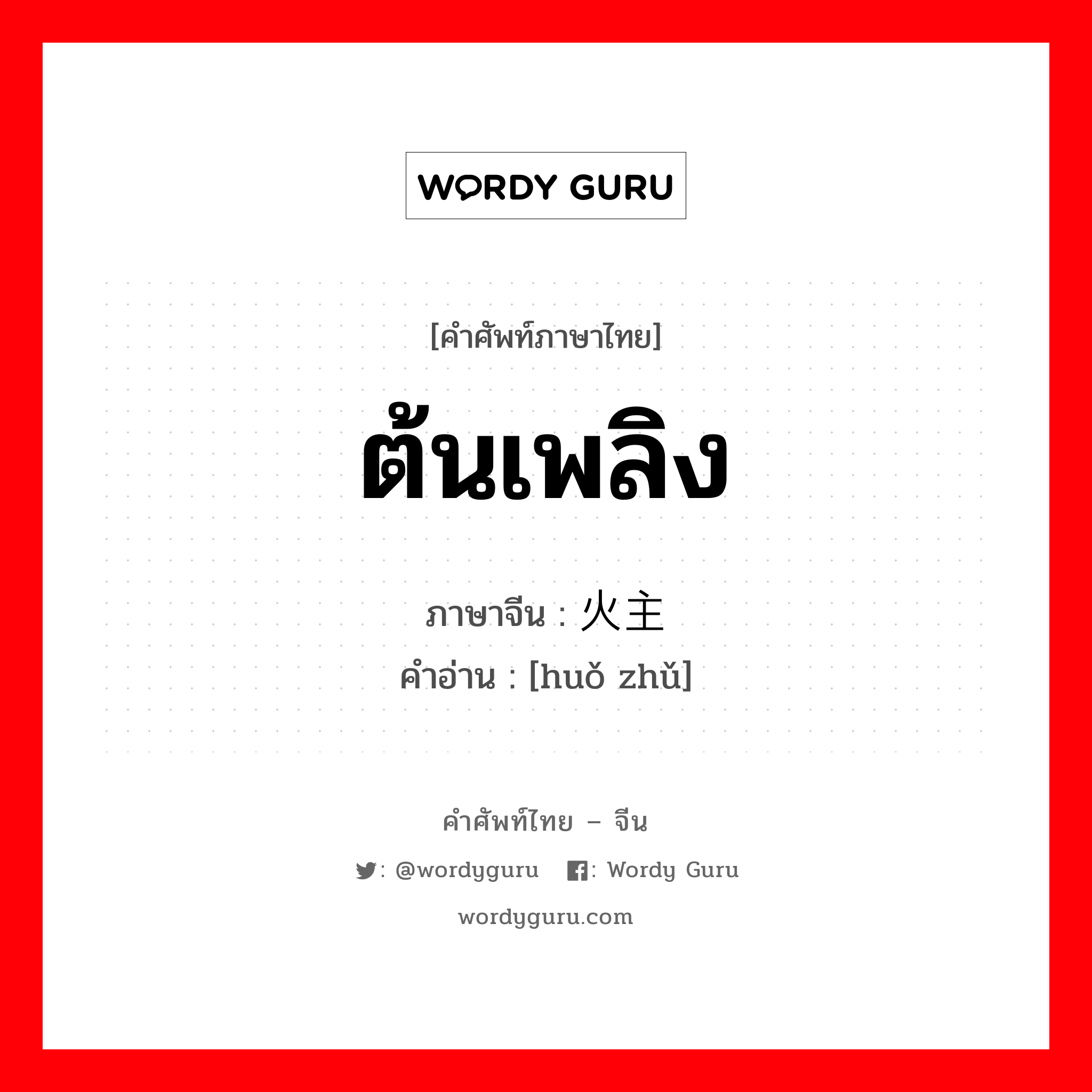 ต้นเพลิง ภาษาจีนคืออะไร, คำศัพท์ภาษาไทย - จีน ต้นเพลิง ภาษาจีน 火主 คำอ่าน [huǒ zhǔ]