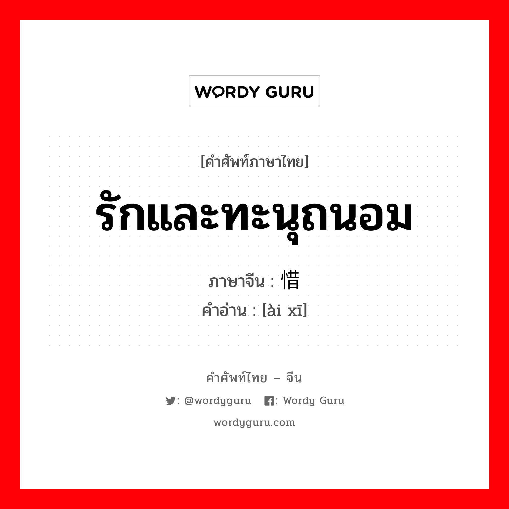 รักและทะนุถนอม ภาษาจีนคืออะไร, คำศัพท์ภาษาไทย - จีน รักและทะนุถนอม ภาษาจีน 爱惜 คำอ่าน [ài xī]