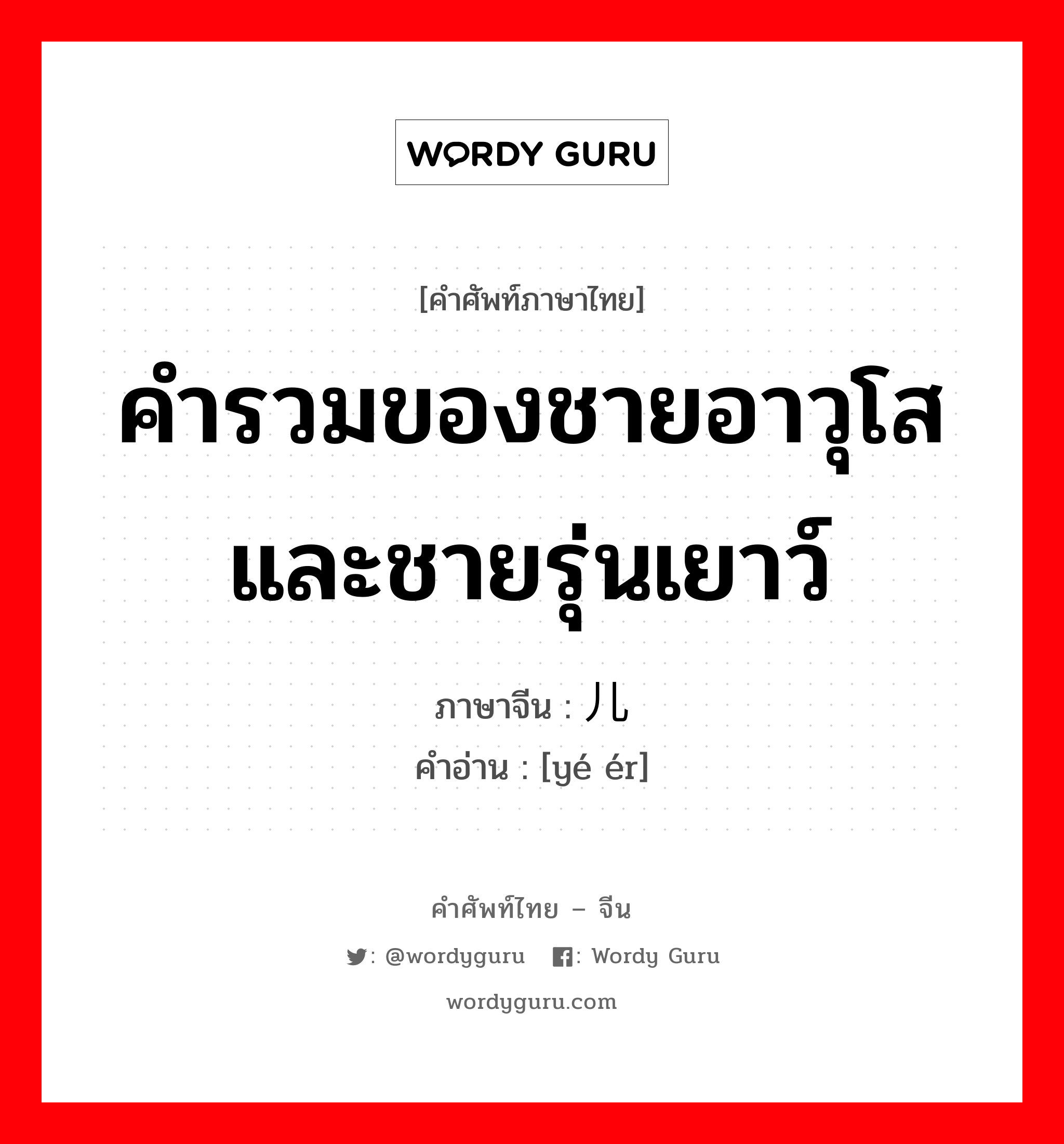 คำรวมของชายอาวุโสและชายรุ่นเยาว์ ภาษาจีนคืออะไร, คำศัพท์ภาษาไทย - จีน คำรวมของชายอาวุโสและชายรุ่นเยาว์ ภาษาจีน 爷儿 คำอ่าน [yé ér]