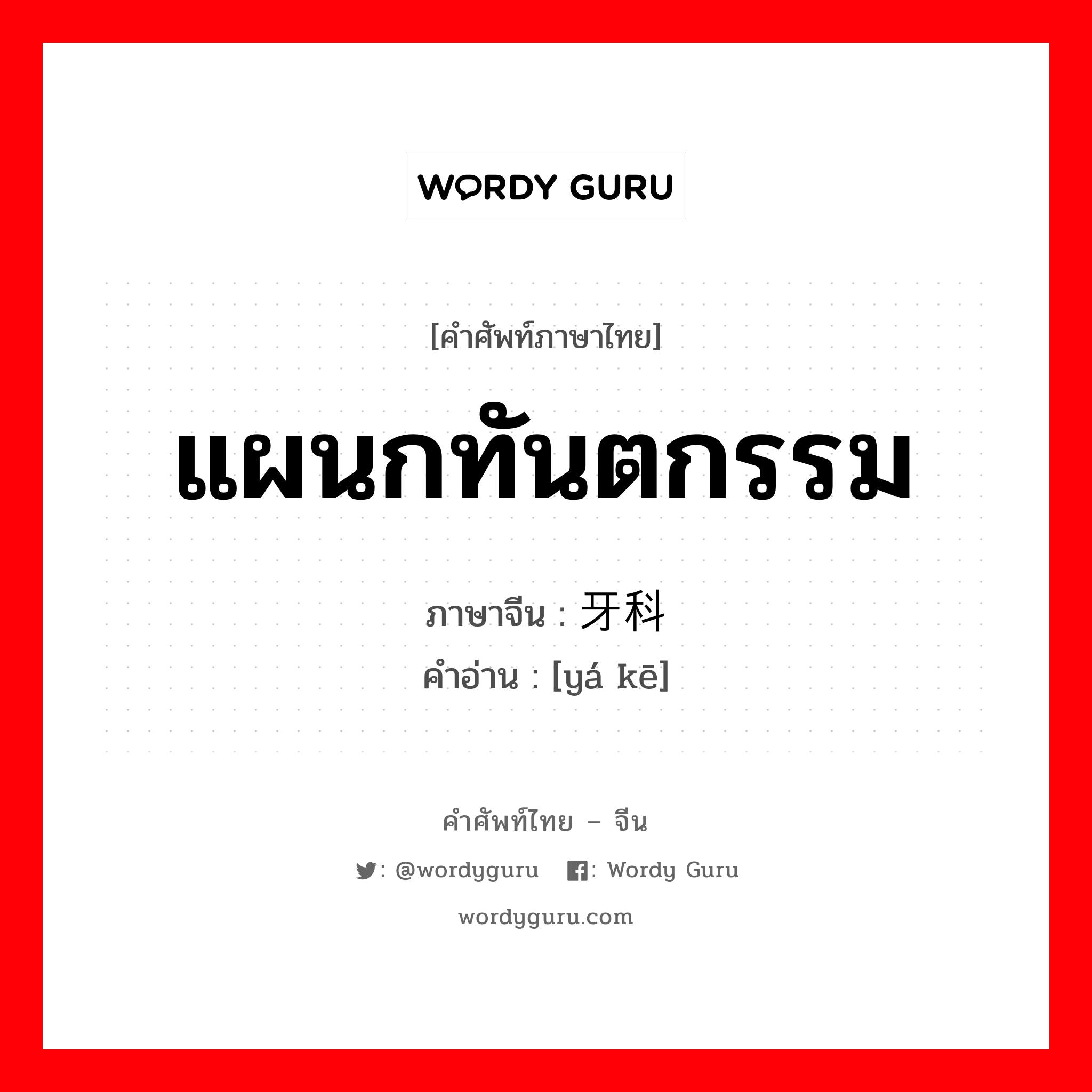 แผนกทันตกรรม ภาษาจีนคืออะไร, คำศัพท์ภาษาไทย - จีน แผนกทันตกรรม ภาษาจีน 牙科 คำอ่าน [yá kē]