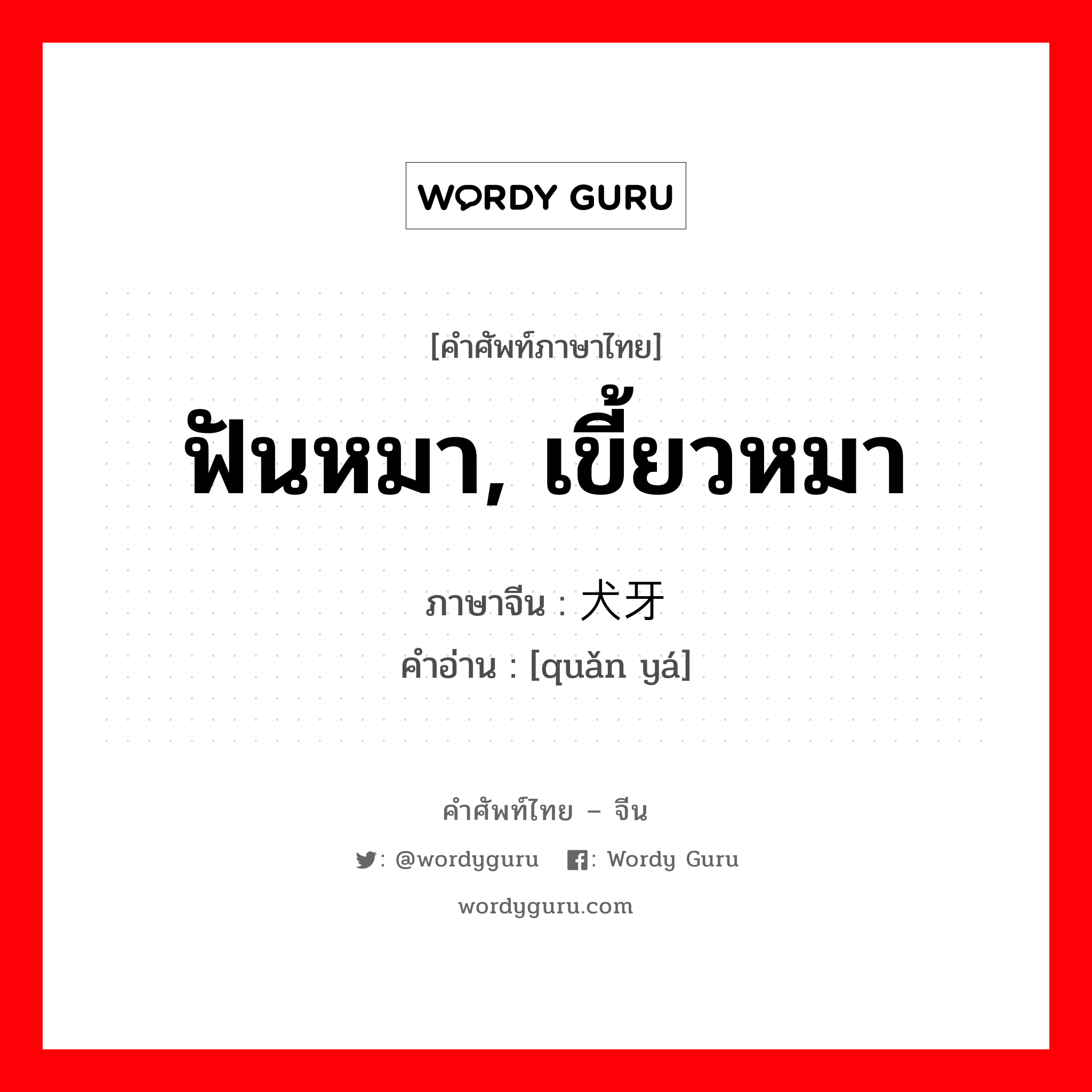 ฟันหมา, เขี้ยวหมา ภาษาจีนคืออะไร, คำศัพท์ภาษาไทย - จีน ฟันหมา, เขี้ยวหมา ภาษาจีน 犬牙 คำอ่าน [quǎn yá]