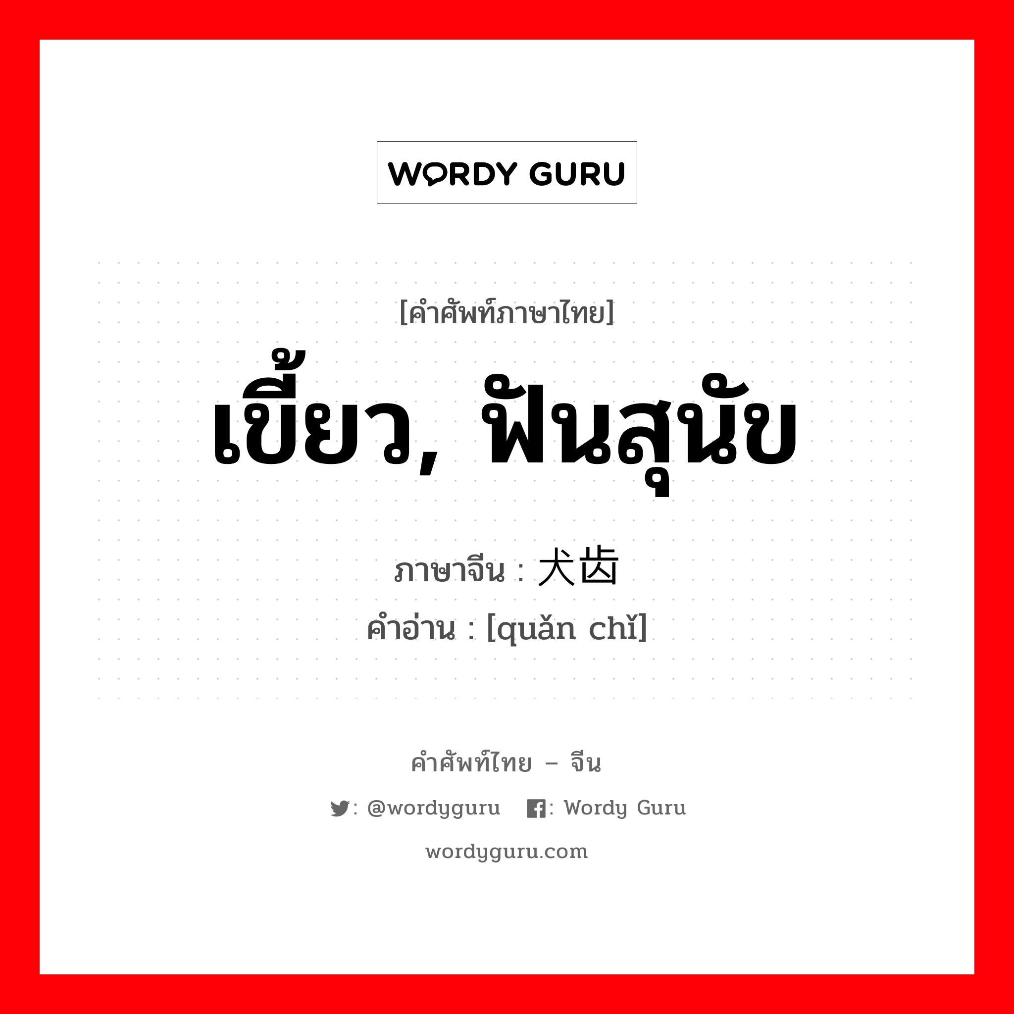 เขี้ยว, ฟันสุนัข ภาษาจีนคืออะไร, คำศัพท์ภาษาไทย - จีน เขี้ยว, ฟันสุนัข ภาษาจีน 犬齿 คำอ่าน [quǎn chǐ]