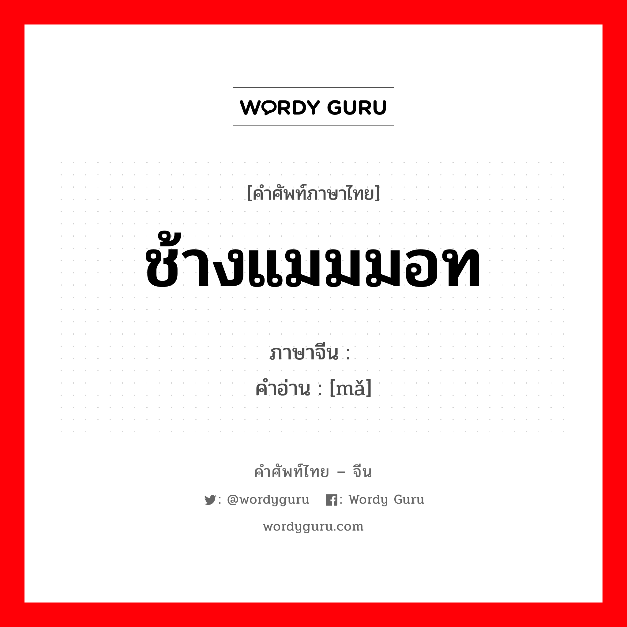 ช้างแมมมอท ภาษาจีนคืออะไร, คำศัพท์ภาษาไทย - จีน ช้างแมมมอท ภาษาจีน 犸 คำอ่าน [mǎ]