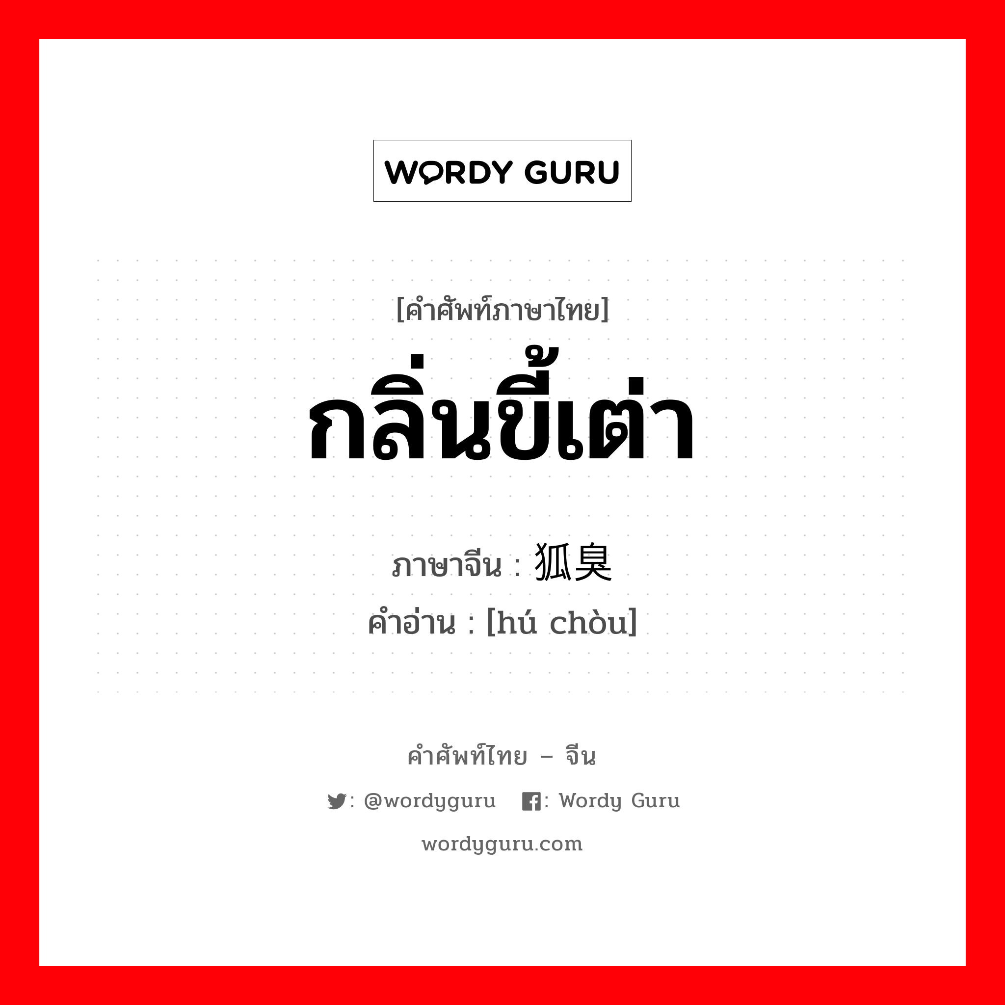 กลิ่นขี้เต่า ภาษาจีนคืออะไร, คำศัพท์ภาษาไทย - จีน กลิ่นขี้เต่า ภาษาจีน 狐臭 คำอ่าน [hú chòu]