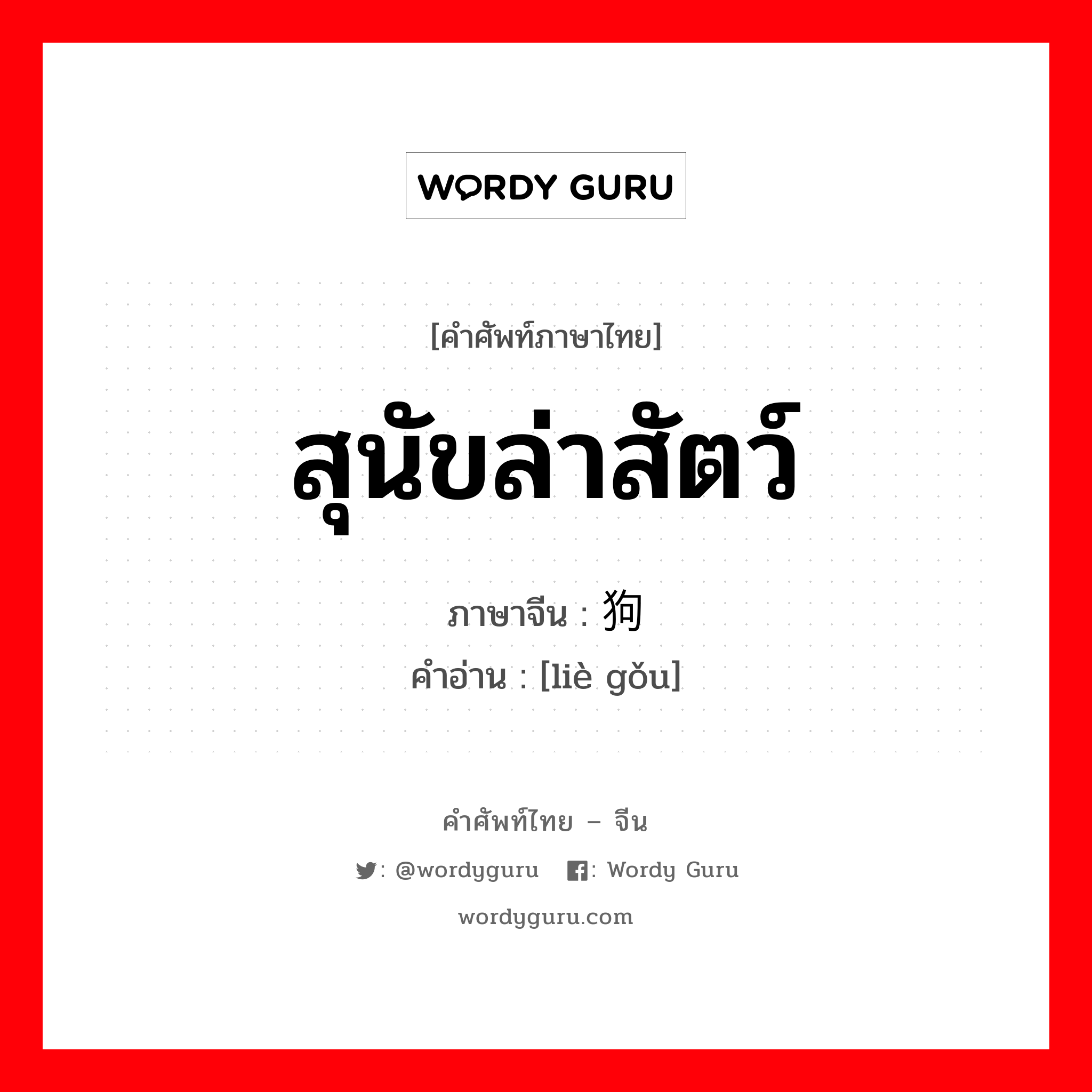 สุนัขล่าสัตว์ ภาษาจีนคืออะไร, คำศัพท์ภาษาไทย - จีน สุนัขล่าสัตว์ ภาษาจีน 猎狗 คำอ่าน [liè gǒu]