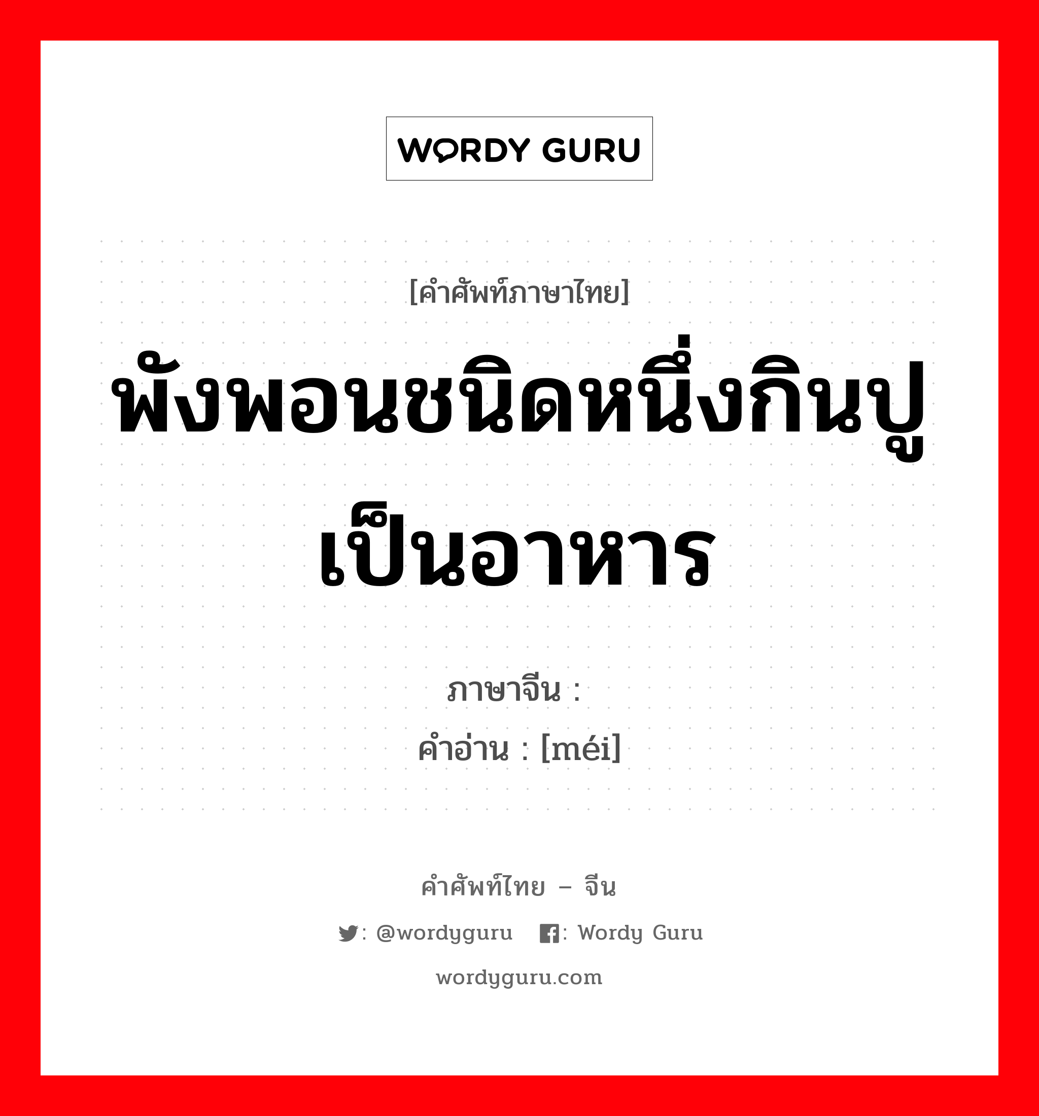 พังพอนชนิดหนึ่งกินปูเป็นอาหาร ภาษาจีนคืออะไร, คำศัพท์ภาษาไทย - จีน พังพอนชนิดหนึ่งกินปูเป็นอาหาร ภาษาจีน 猸 คำอ่าน [méi]