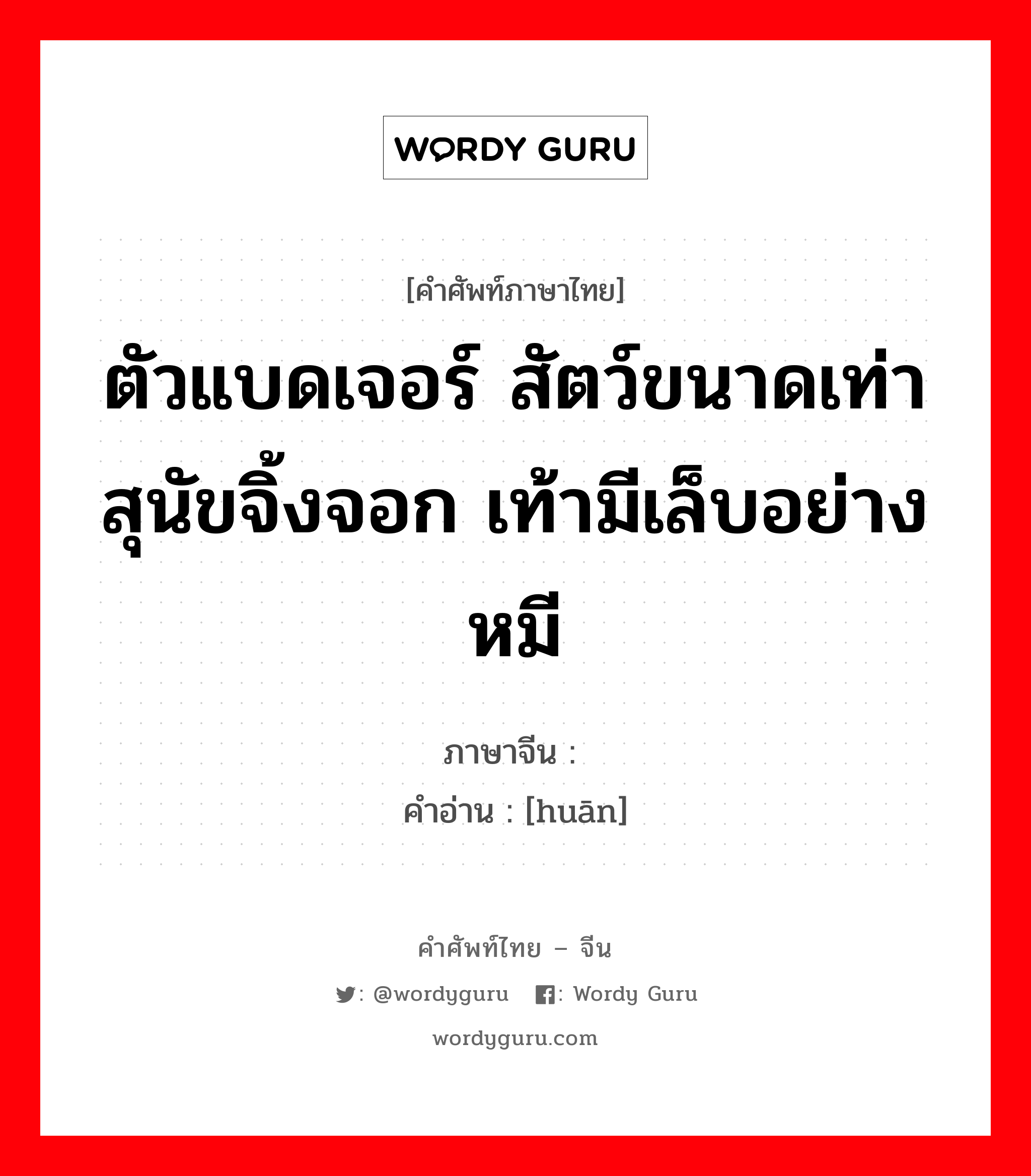 ตัวแบดเจอร์ สัตว์ขนาดเท่าสุนัขจิ้งจอก เท้ามีเล็บอย่างหมี ภาษาจีนคืออะไร, คำศัพท์ภาษาไทย - จีน ตัวแบดเจอร์ สัตว์ขนาดเท่าสุนัขจิ้งจอก เท้ามีเล็บอย่างหมี ภาษาจีน 獾 คำอ่าน [huān]