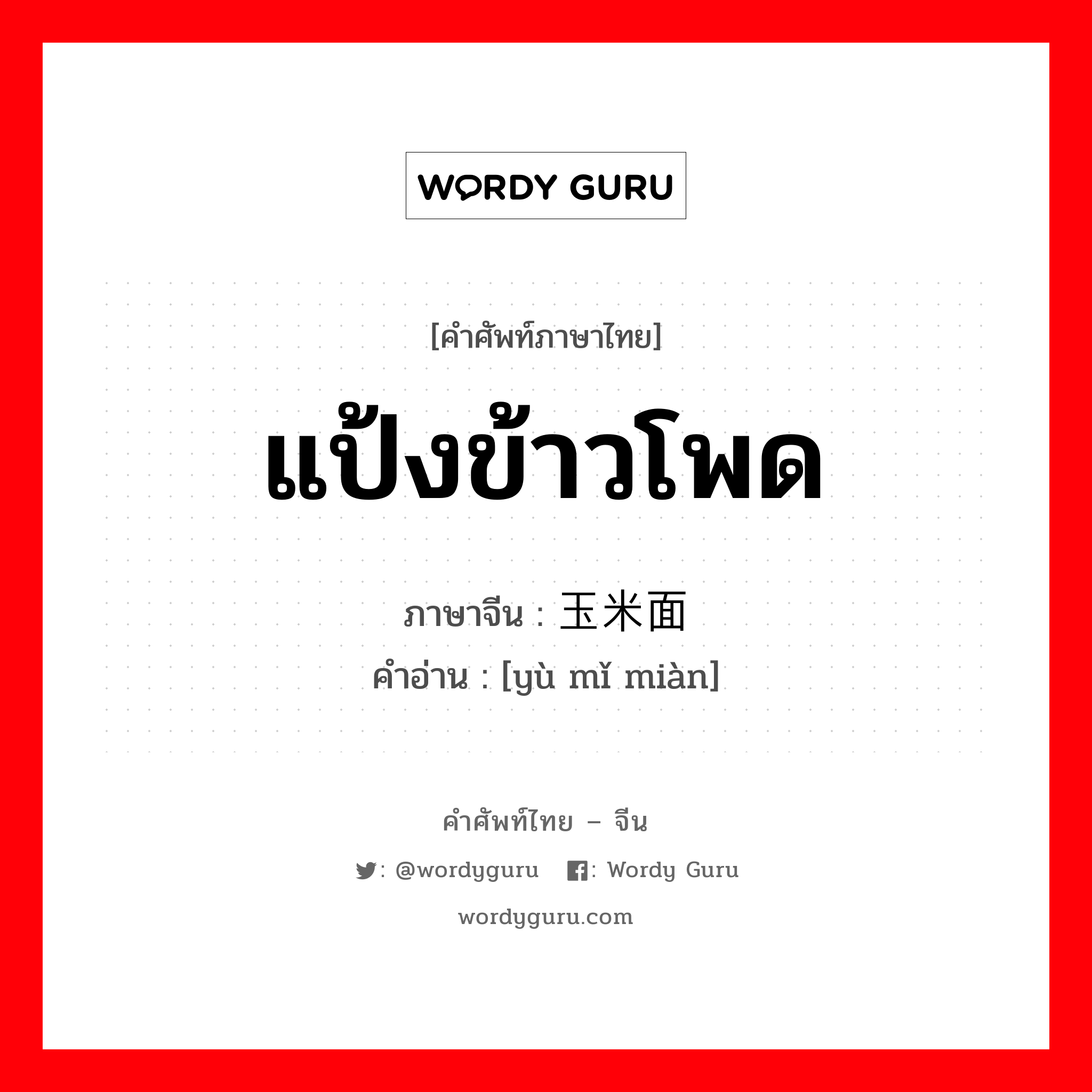 แป้งข้าวโพด ภาษาจีนคืออะไร, คำศัพท์ภาษาไทย - จีน แป้งข้าวโพด ภาษาจีน 玉米面 คำอ่าน [yù mǐ miàn]