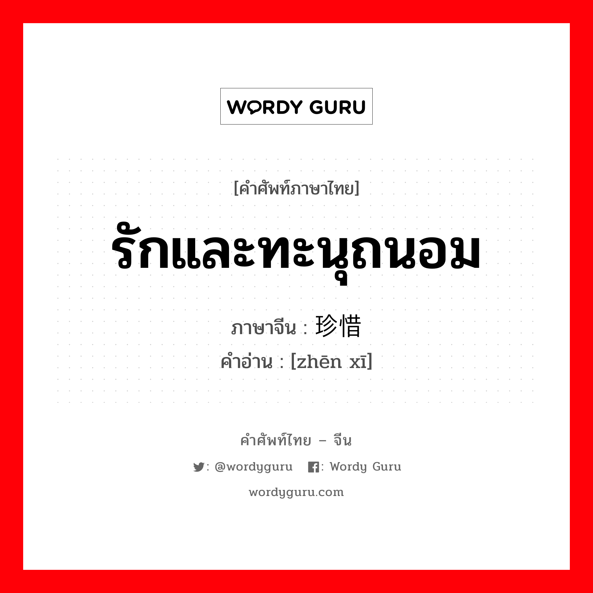 รักและทะนุถนอม ภาษาจีนคืออะไร, คำศัพท์ภาษาไทย - จีน รักและทะนุถนอม ภาษาจีน 珍惜 คำอ่าน [zhēn xī]