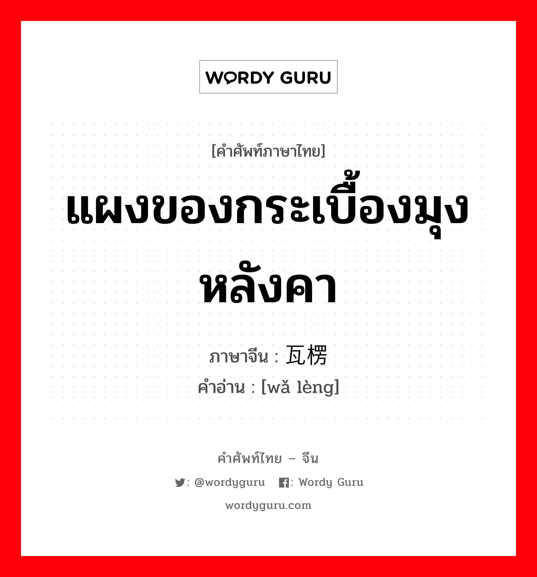 แผงของกระเบื้องมุงหลังคา ภาษาจีนคืออะไร, คำศัพท์ภาษาไทย - จีน แผงของกระเบื้องมุงหลังคา ภาษาจีน 瓦楞 คำอ่าน [wǎ lèng]