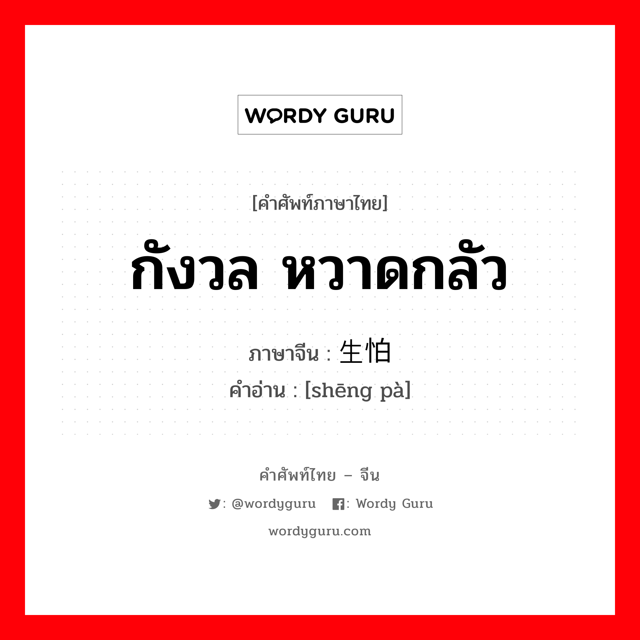 กังวล หวาดกลัว ภาษาจีนคืออะไร, คำศัพท์ภาษาไทย - จีน กังวล หวาดกลัว ภาษาจีน 生怕 คำอ่าน [shēng pà]