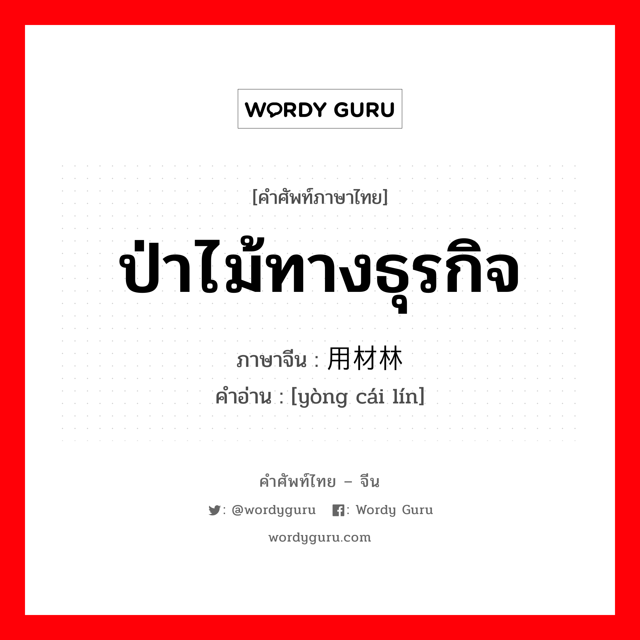 ป่าไม้ทางธุรกิจ ภาษาจีนคืออะไร, คำศัพท์ภาษาไทย - จีน ป่าไม้ทางธุรกิจ ภาษาจีน 用材林 คำอ่าน [yòng cái lín]