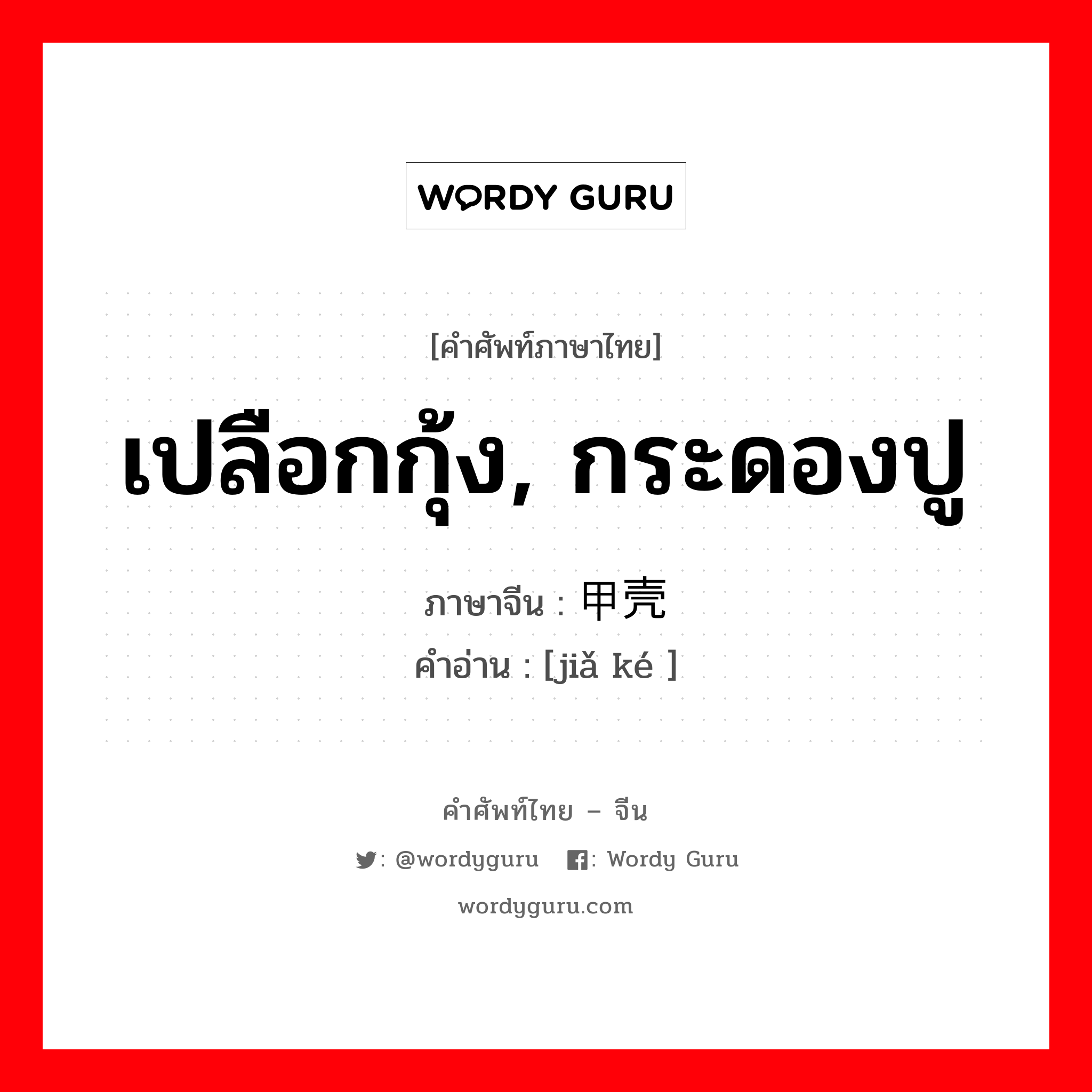 เปลือกกุ้ง, กระดองปู ภาษาจีนคืออะไร, คำศัพท์ภาษาไทย - จีน เปลือกกุ้ง, กระดองปู ภาษาจีน 甲壳 คำอ่าน [jiǎ ké ]