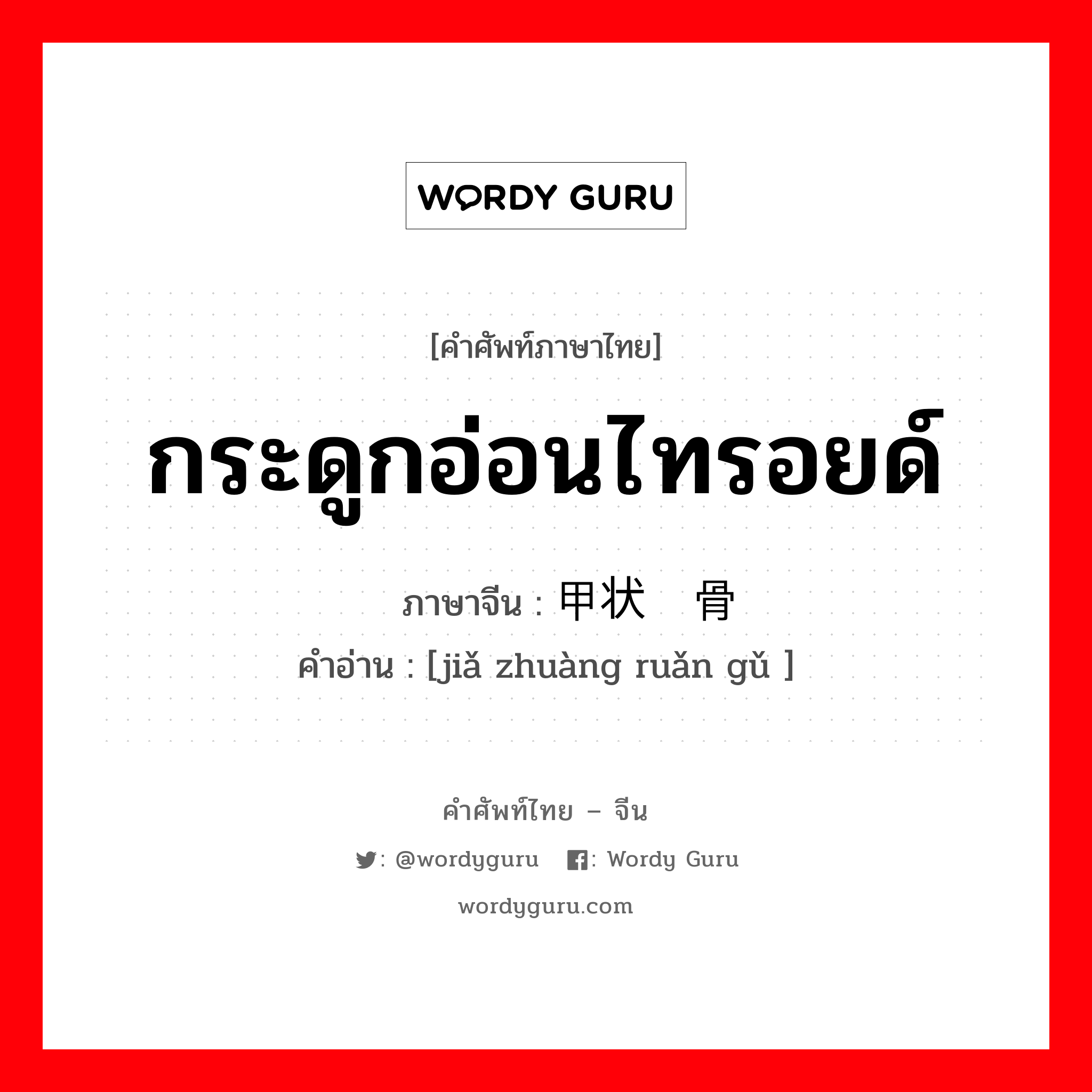 กระดูกอ่อนไทรอยด์ ภาษาจีนคืออะไร, คำศัพท์ภาษาไทย - จีน กระดูกอ่อนไทรอยด์ ภาษาจีน 甲状软骨 คำอ่าน [jiǎ zhuàng ruǎn gǔ ]