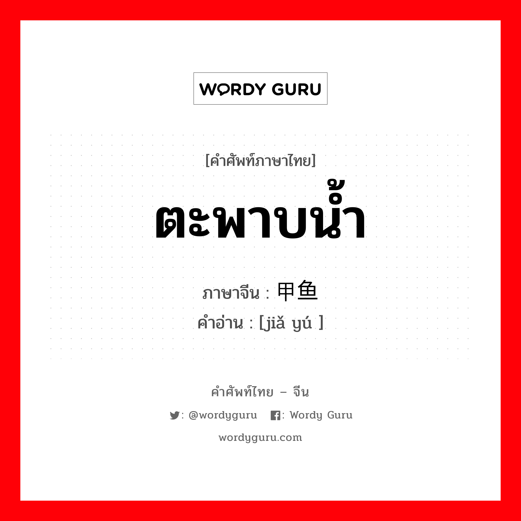 ตะพาบน้ำ ภาษาจีนคืออะไร, คำศัพท์ภาษาไทย - จีน ตะพาบน้ำ ภาษาจีน 甲鱼 คำอ่าน [jiǎ yú ]