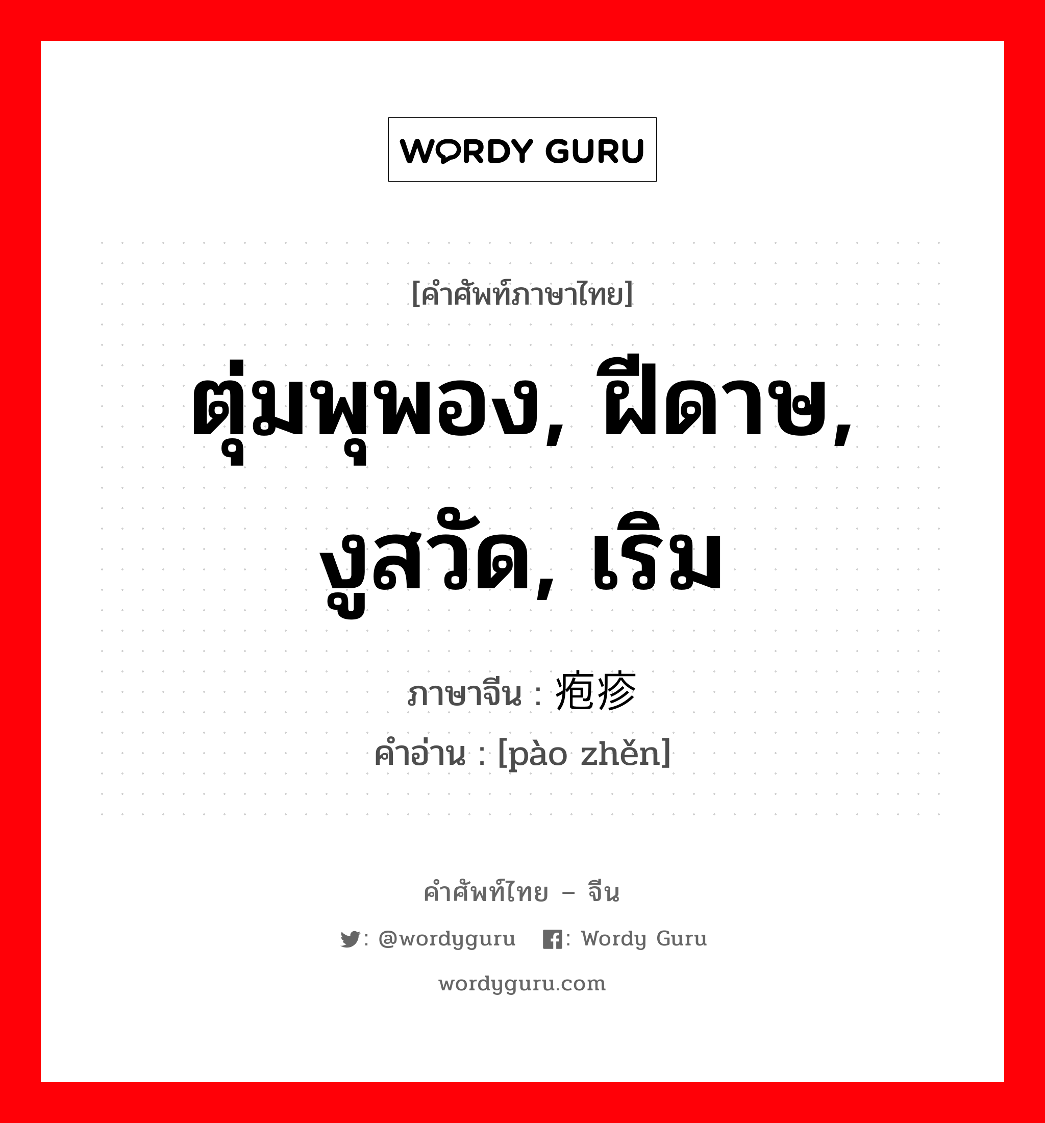 ตุ่มพุพอง, ฝีดาษ, งูสวัด, เริม ภาษาจีนคืออะไร, คำศัพท์ภาษาไทย - จีน ตุ่มพุพอง, ฝีดาษ, งูสวัด, เริม ภาษาจีน 疱疹 คำอ่าน [pào zhěn]