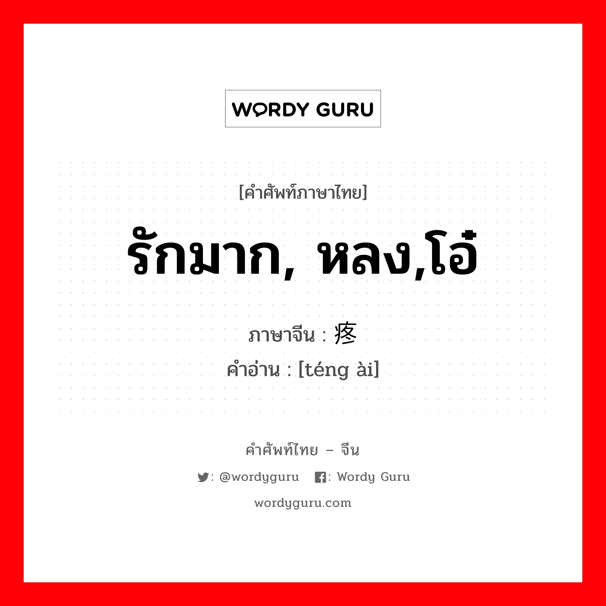 รักมาก, หลง,โอ๋ ภาษาจีนคืออะไร, คำศัพท์ภาษาไทย - จีน รักมาก, หลง,โอ๋ ภาษาจีน 疼爱 คำอ่าน [téng ài]